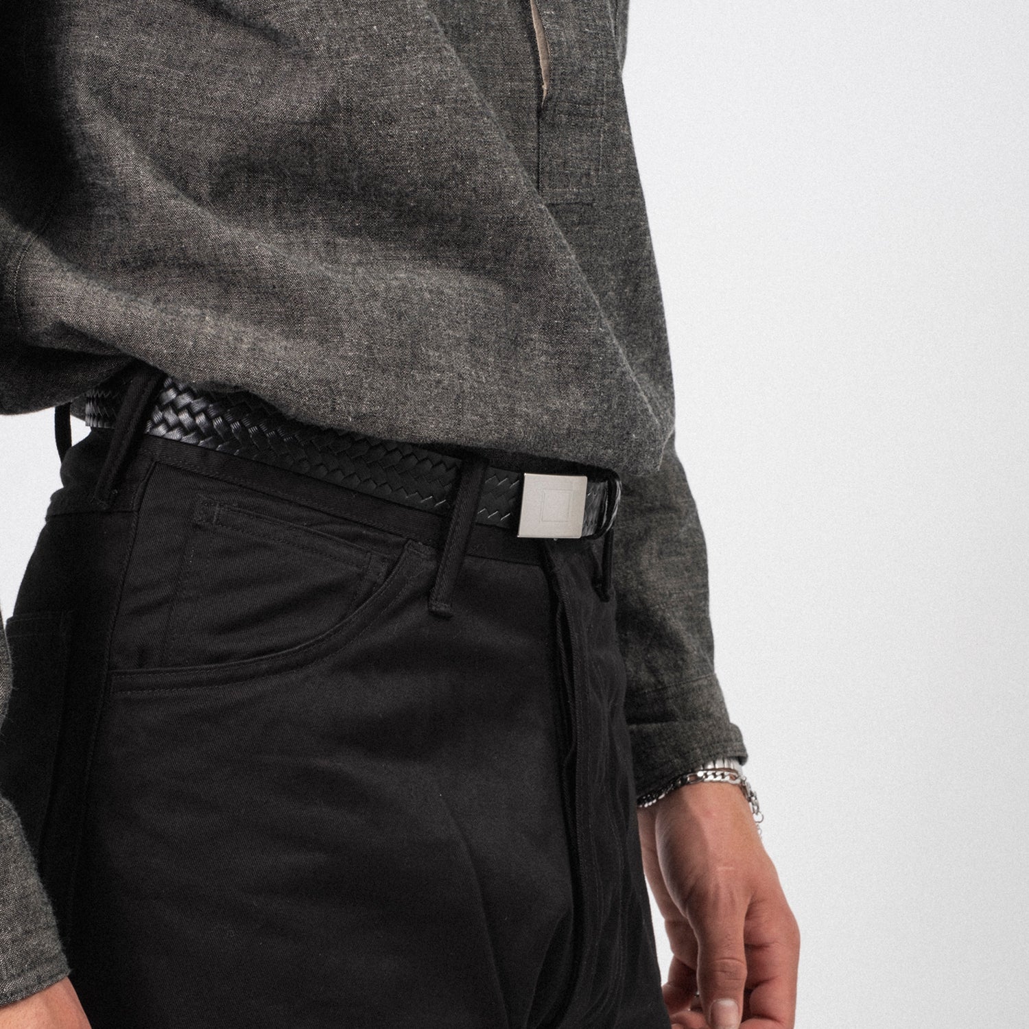 [T.T] LOT.021 BASKETWEAVE PATTERN BELT _ BLACK