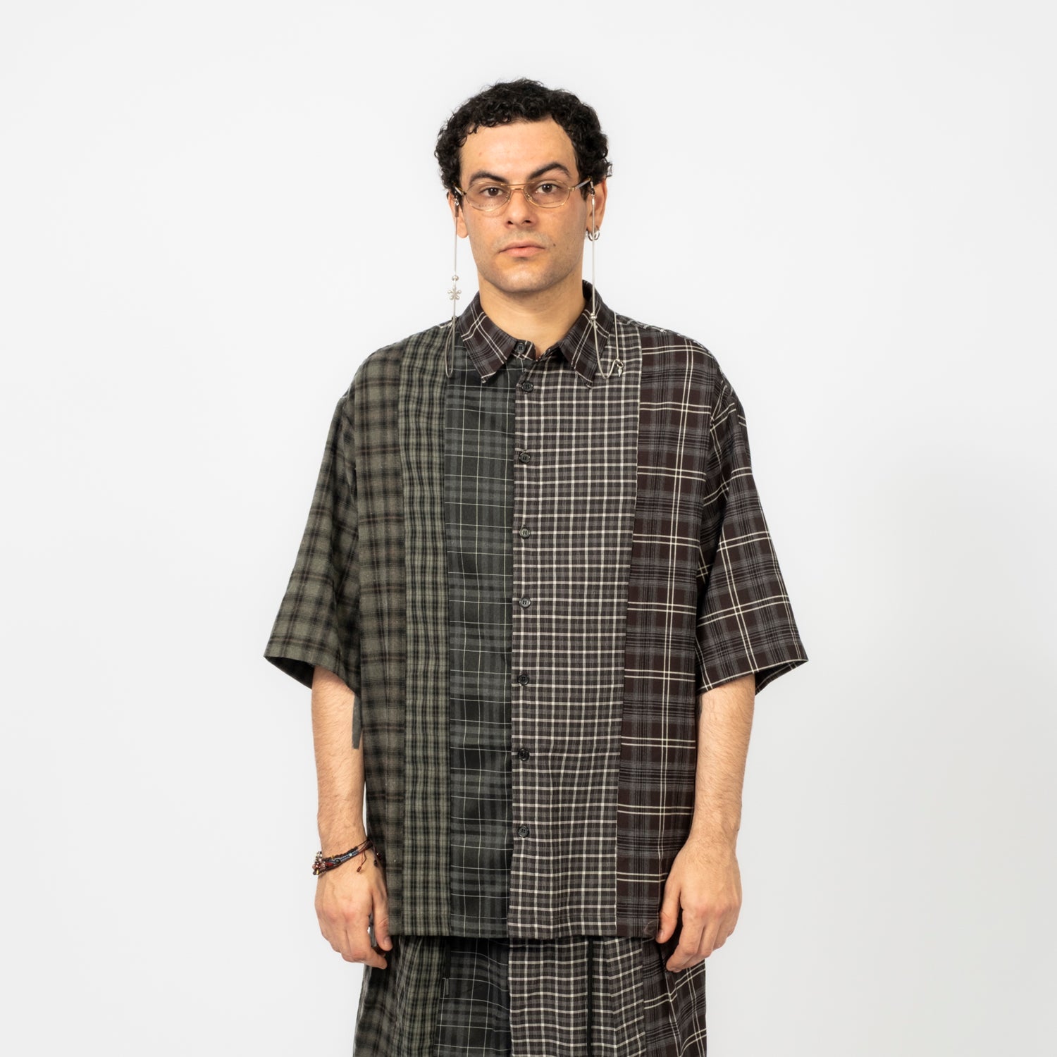 [AJOBYAJO] CHECK MIXED SHORT SLEEVE SHIRT _ BLACK