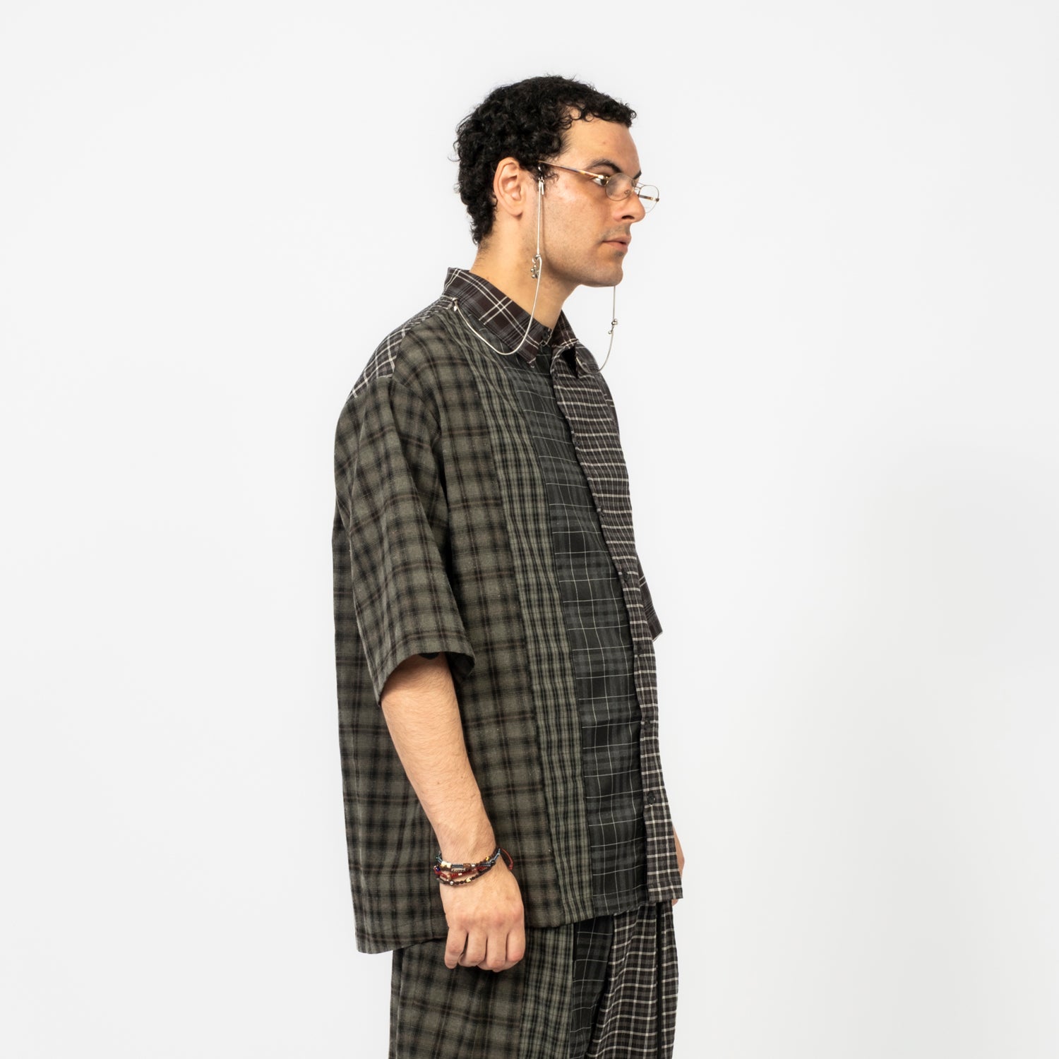 [AJOBYAJO] CHECK MIXED SHORT SLEEVE SHIRT _ BLACK