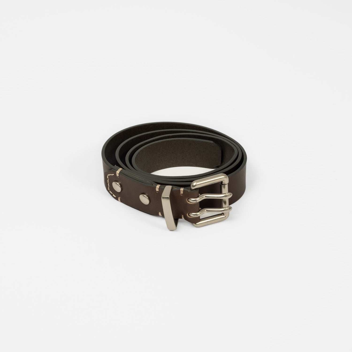 [UNAFFECTED] DOUBLE PIN LEATHER BELT _ D.OLIVE