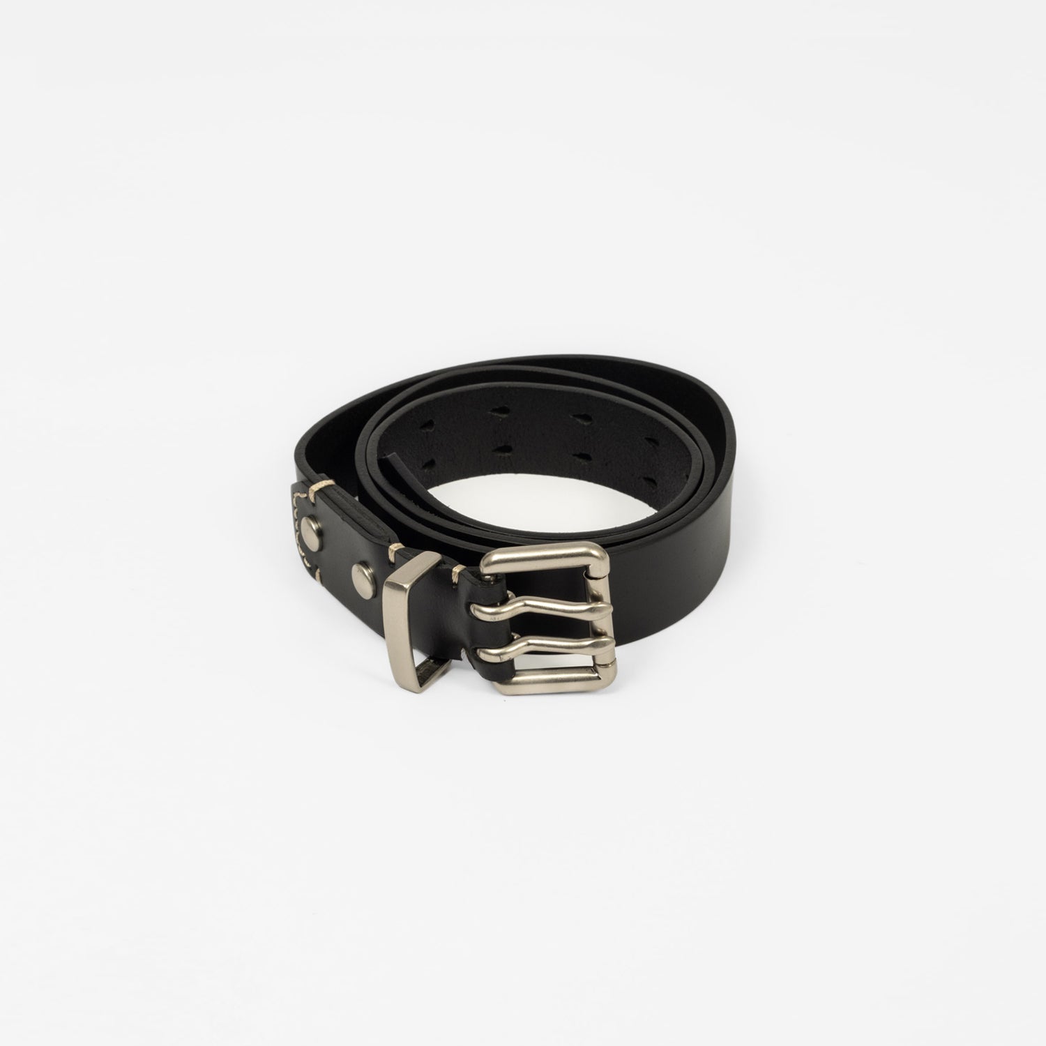 [UNAFFECTED] DOUBLE PIN LEATHER BELT _ BLACK