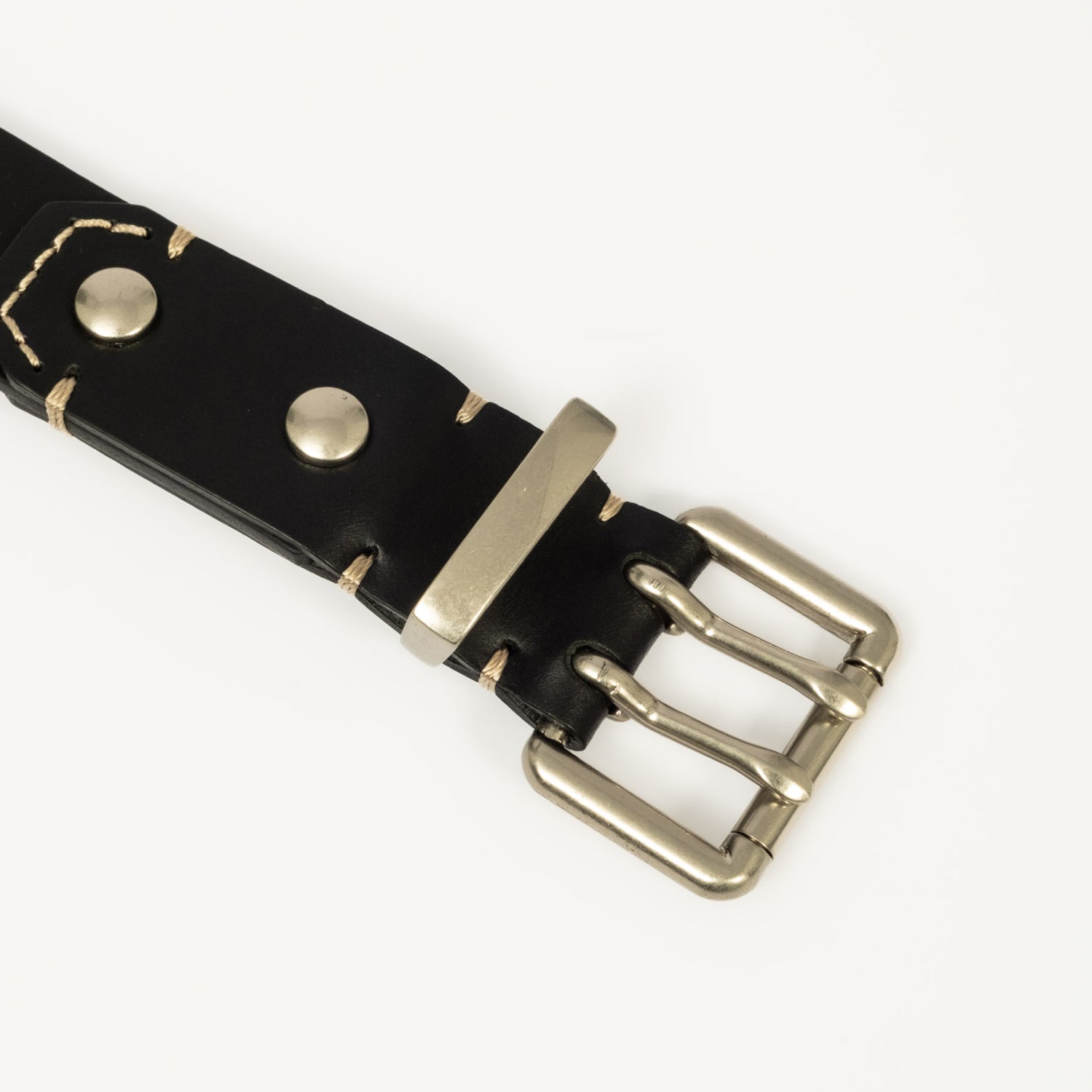 [UNAFFECTED] DOUBLE PIN LEATHER BELT _ BLACK