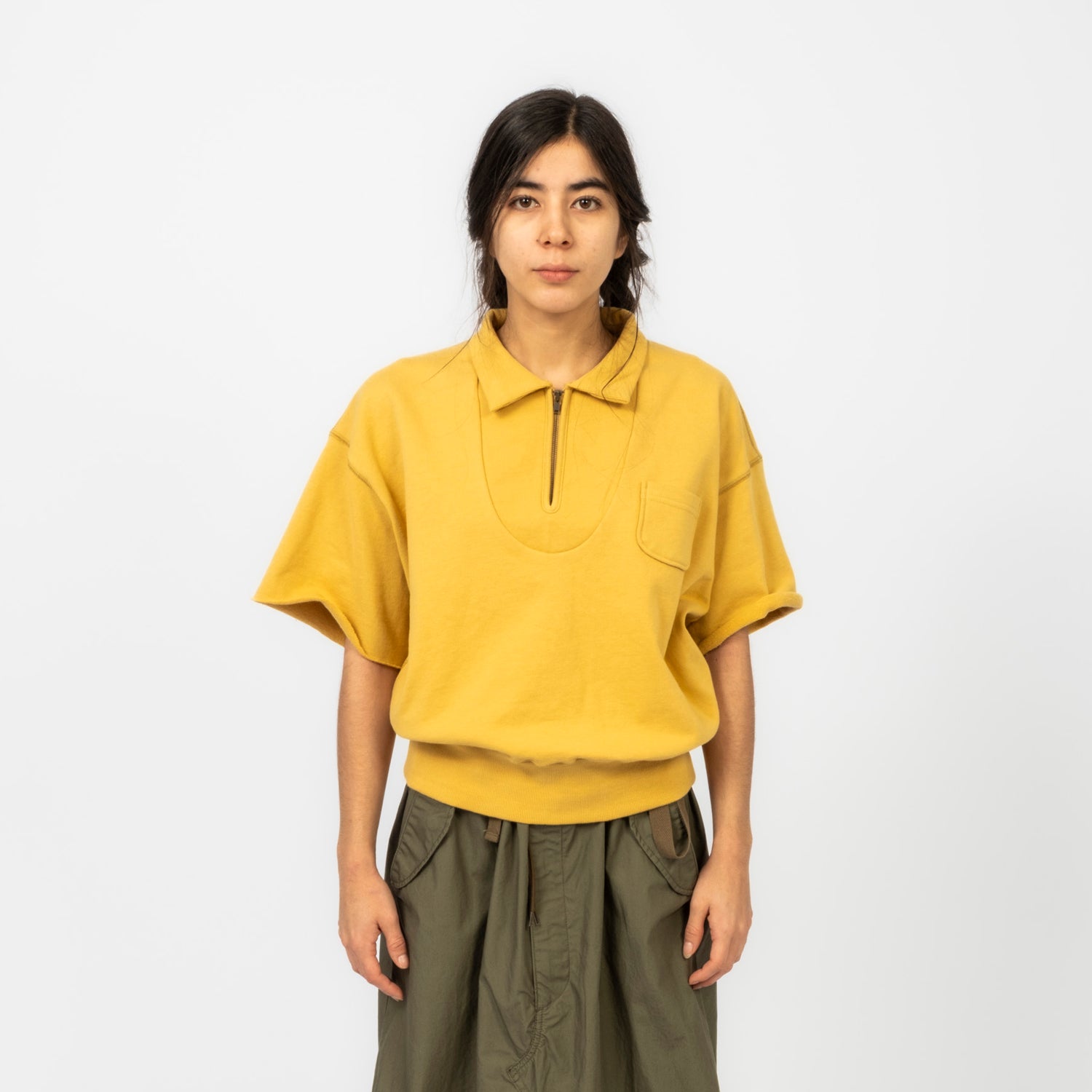 [BEAMS BOY] HALF ZIP SHORT SLEEVE SWEATER _ YELLOW