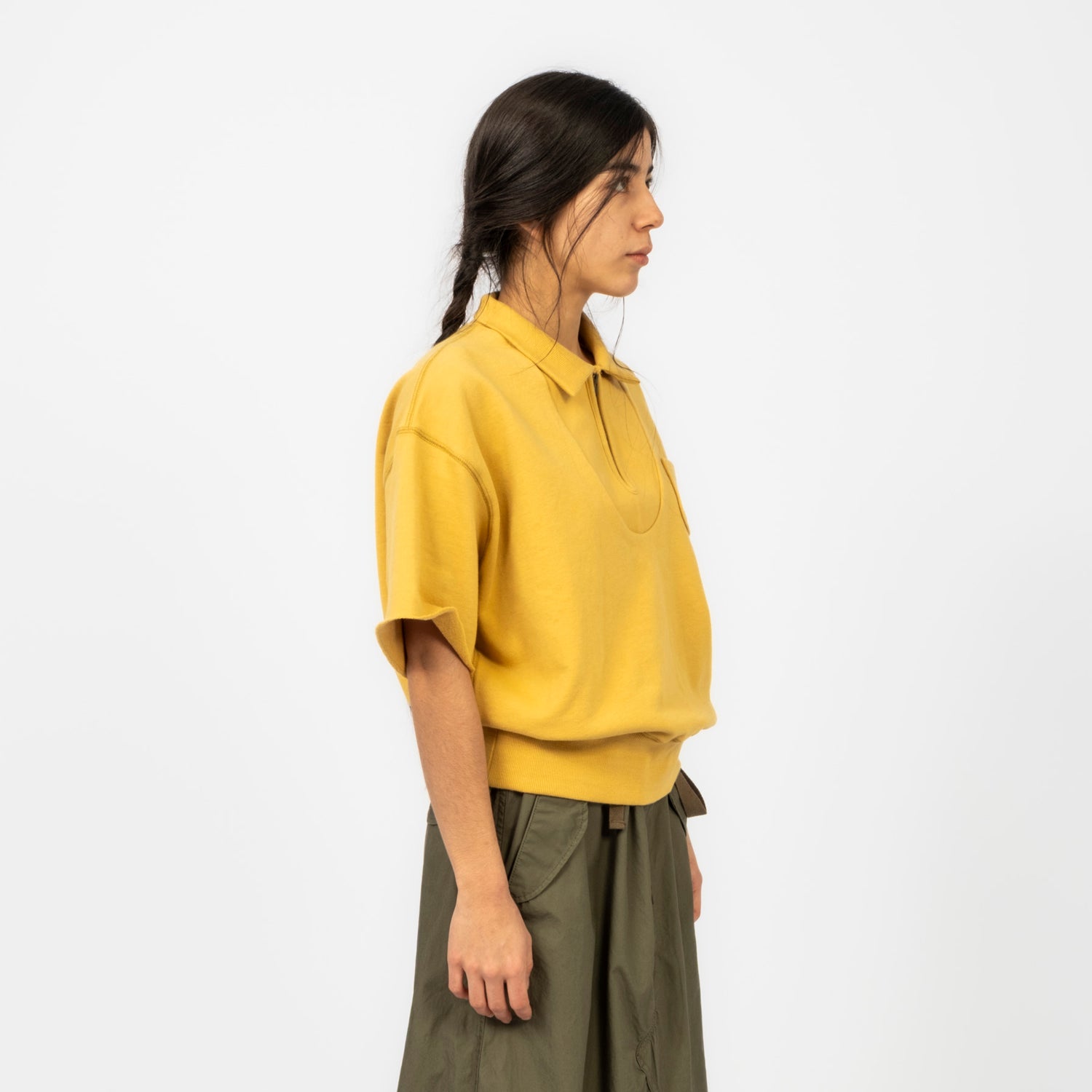 [BEAMS BOY] HALF ZIP SHORT SLEEVE SWEATER _ YELLOW