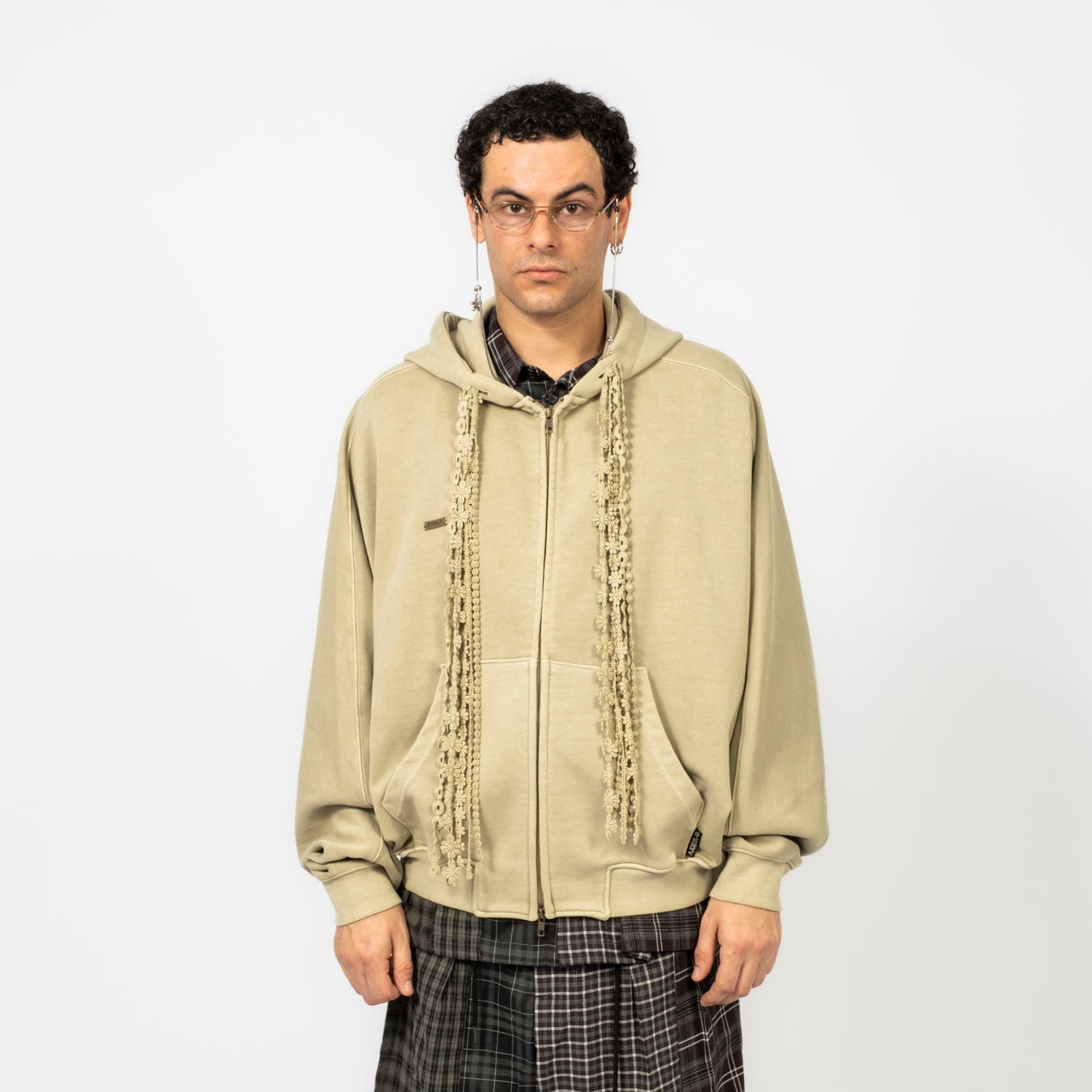 [AJOBYAJO] LACED MULTI-DRAWSTRING ZIP- UP HOODIE _ BEIGE