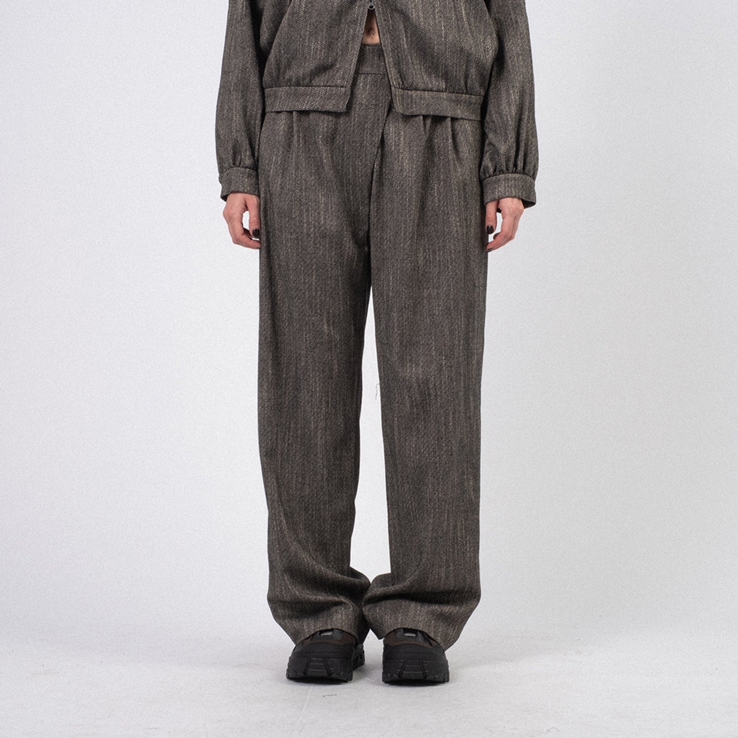 [AMOMENTO] WOOL TWEED WRAP PANTS _ CHARCOAL