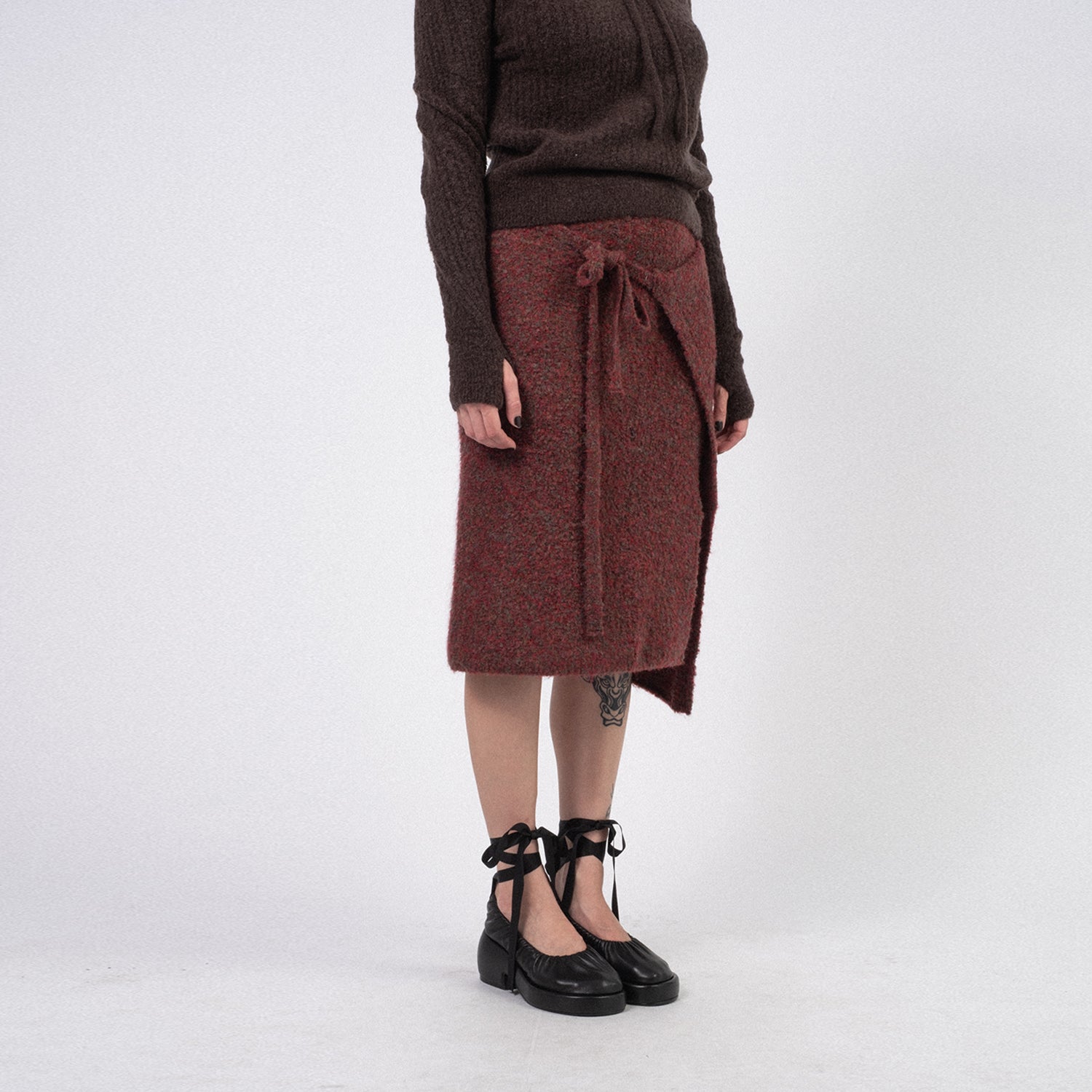 [AMOMENTO] MIX BOUCLE WRAP SKIRT _ RED