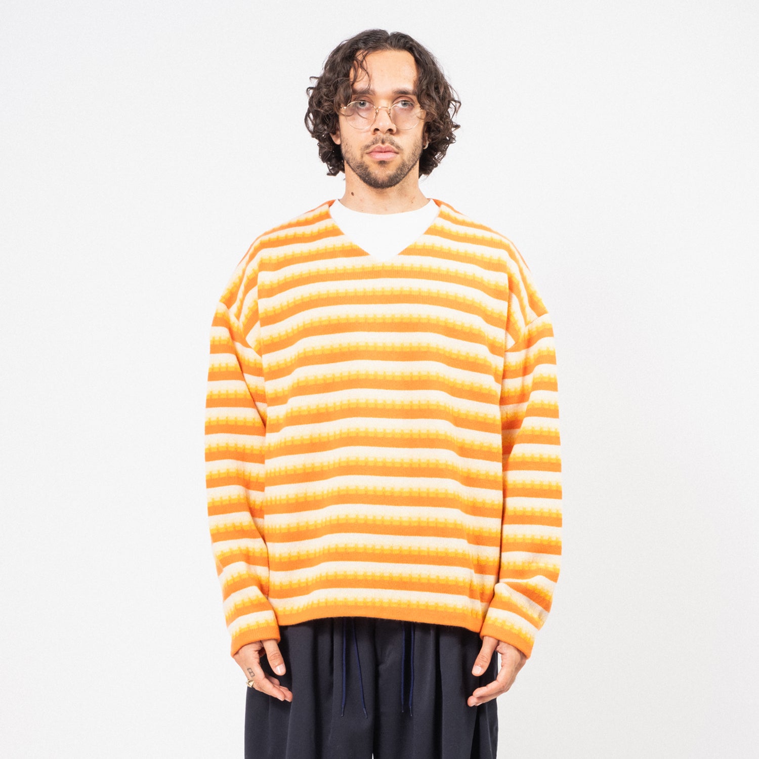 [SILLAGE] V NECK WIDE 3D KNIT _ YELLOW MIX