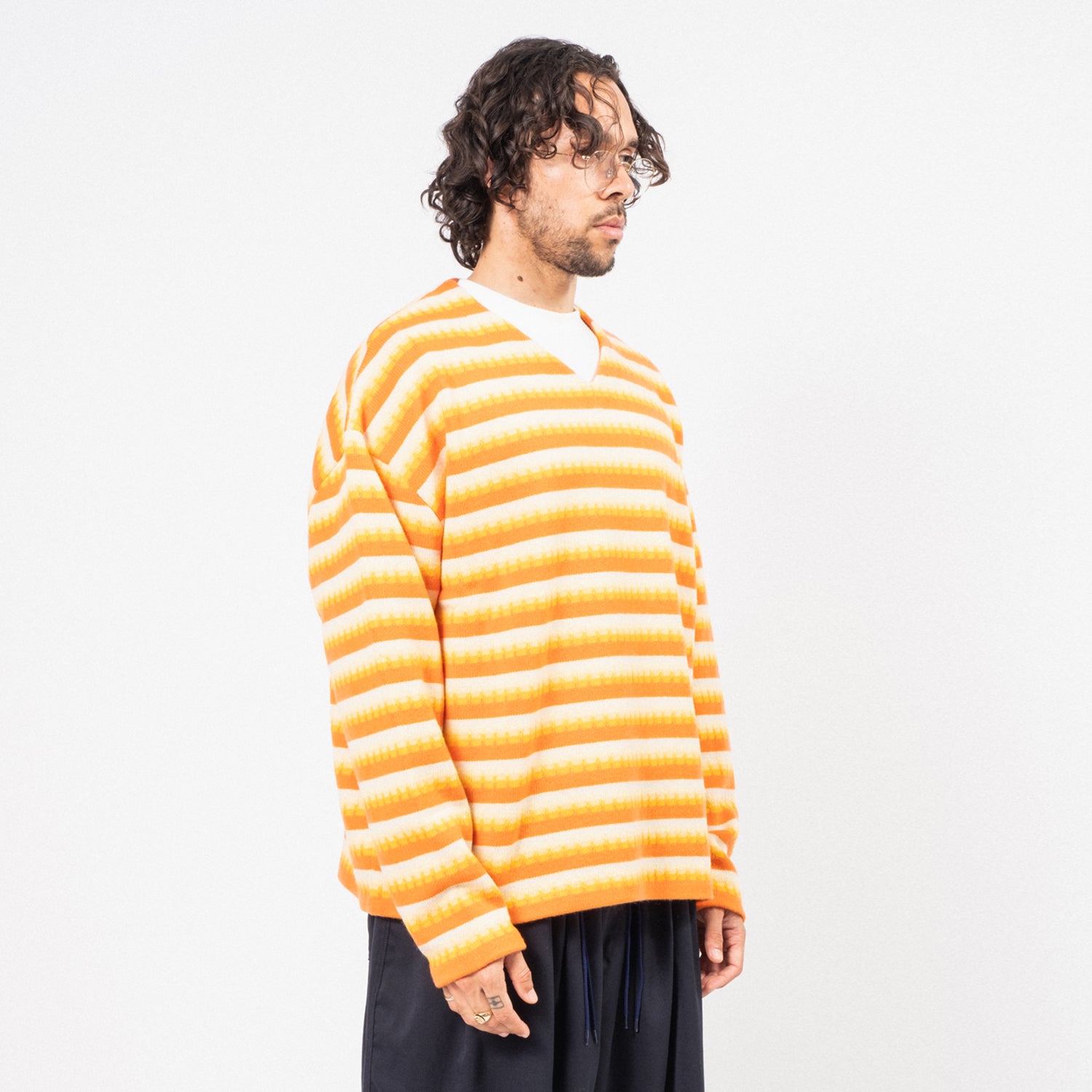 [SILLAGE] V NECK WIDE 3D KNIT _ YELLOW MIX