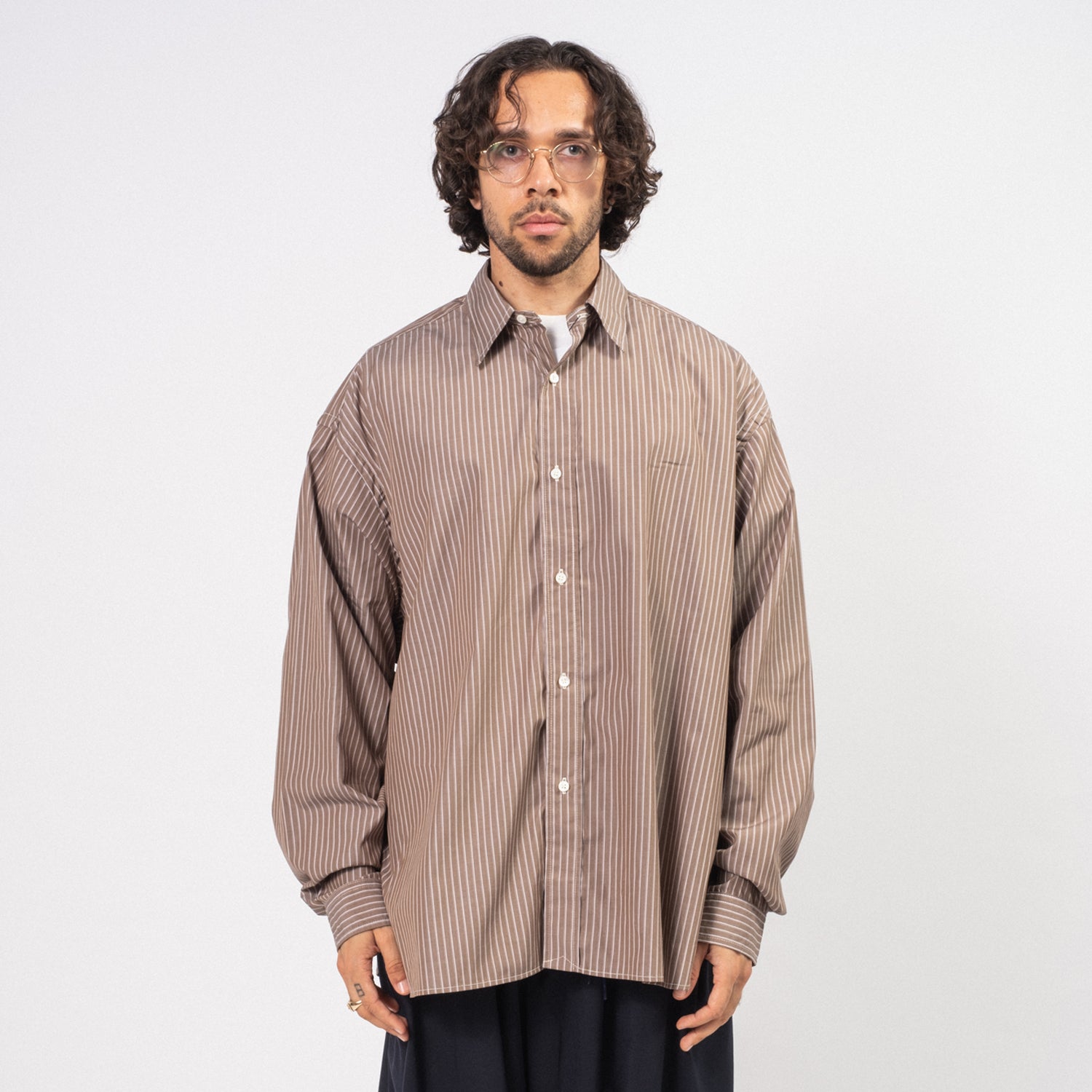 [SILLAGE] WIDE SHIRT DEAD STOCK _ BROWN STRIPE