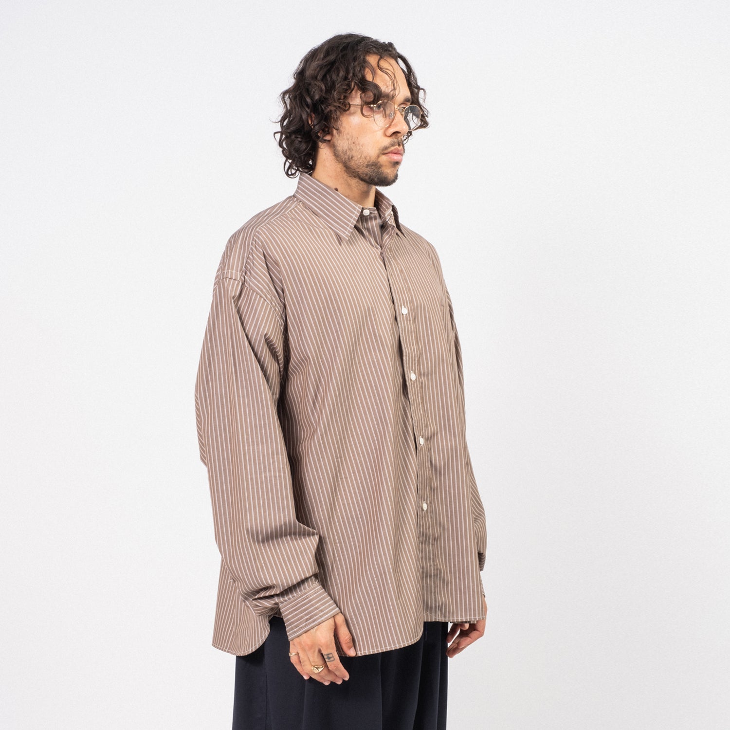 [SILLAGE] WIDE SHIRT DEAD STOCK _ BROWN STRIPE