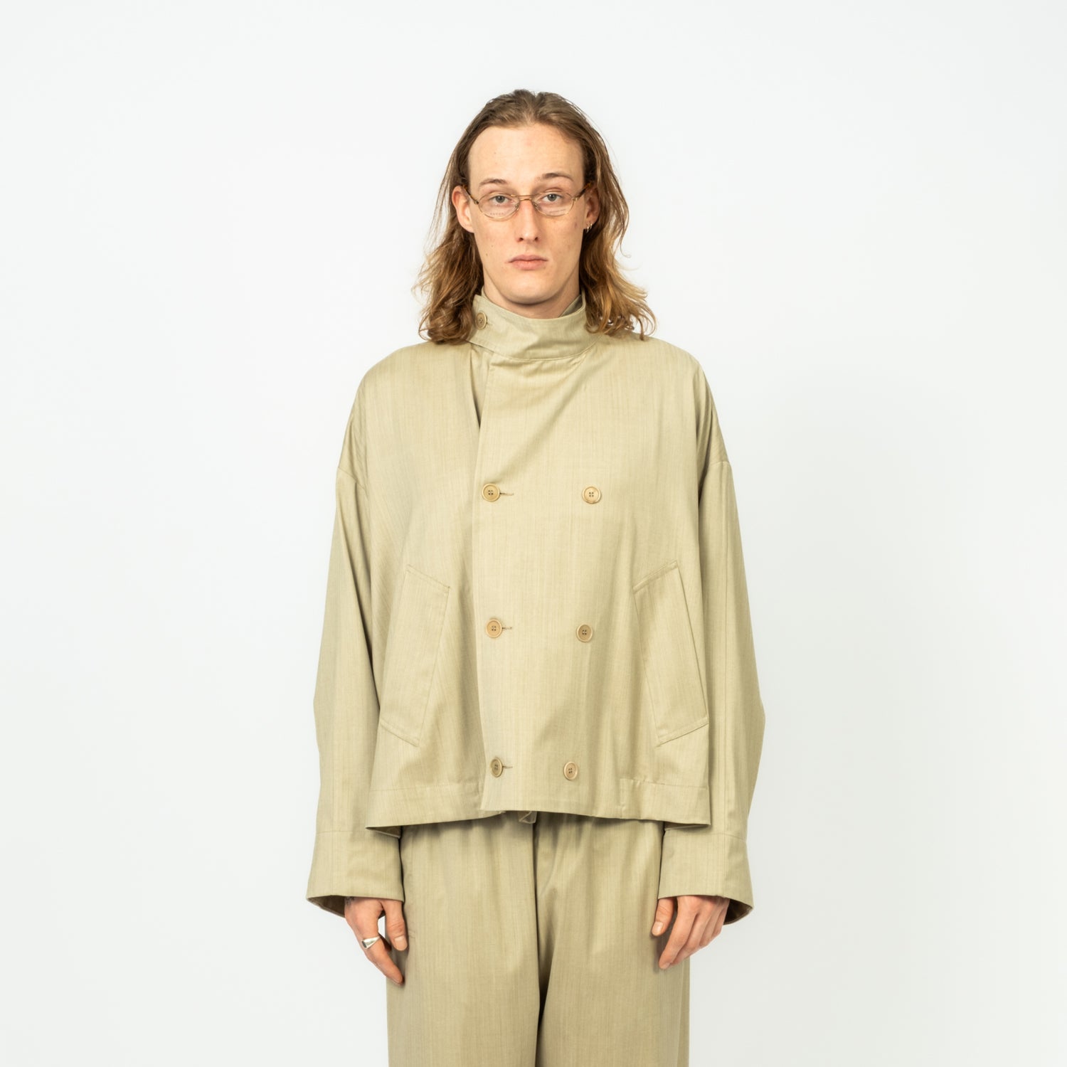 [GABRIELA COLL GARMENTS] NO.286 RAINSYSTEM WOOL CROPPED JACKET _ SAND HERRINGBONE
