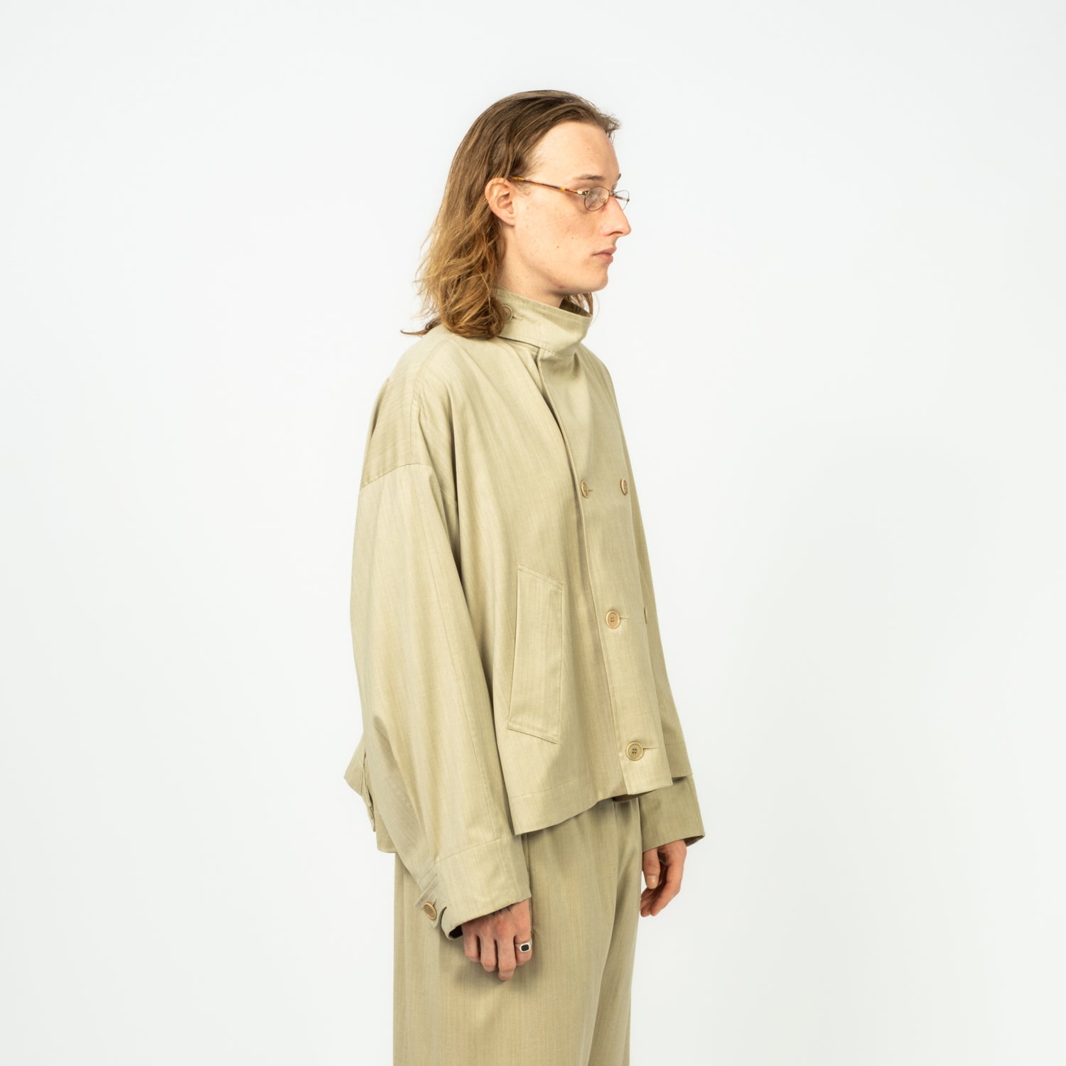 [GABRIELA COLL GARMENTS] NO.286 RAINSYSTEM WOOL CROPPED JACKET _ SAND HERRINGBONE