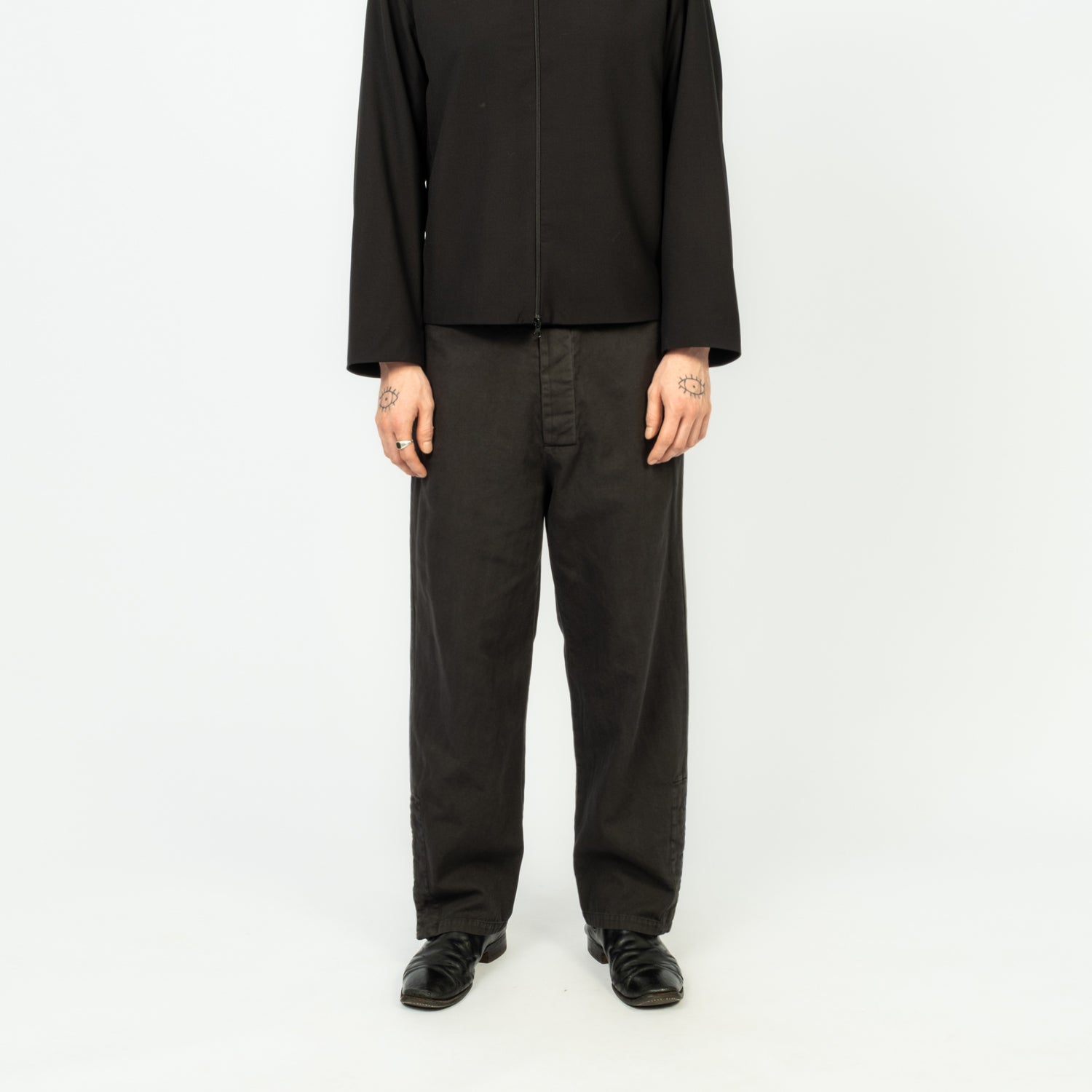 [GABRIELA COLL GARMENTS] NO.329 THIN CANVAS ADJUSTABLE TROUSERS _ BLACK