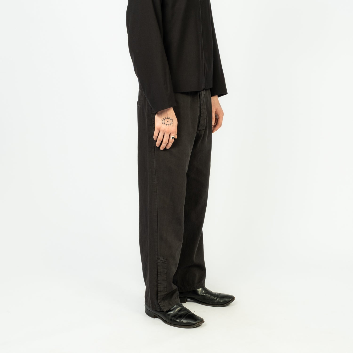 [GABRIELA COLL GARMENTS] NO.329 THIN CANVAS ADJUSTABLE TROUSERS _ BLACK