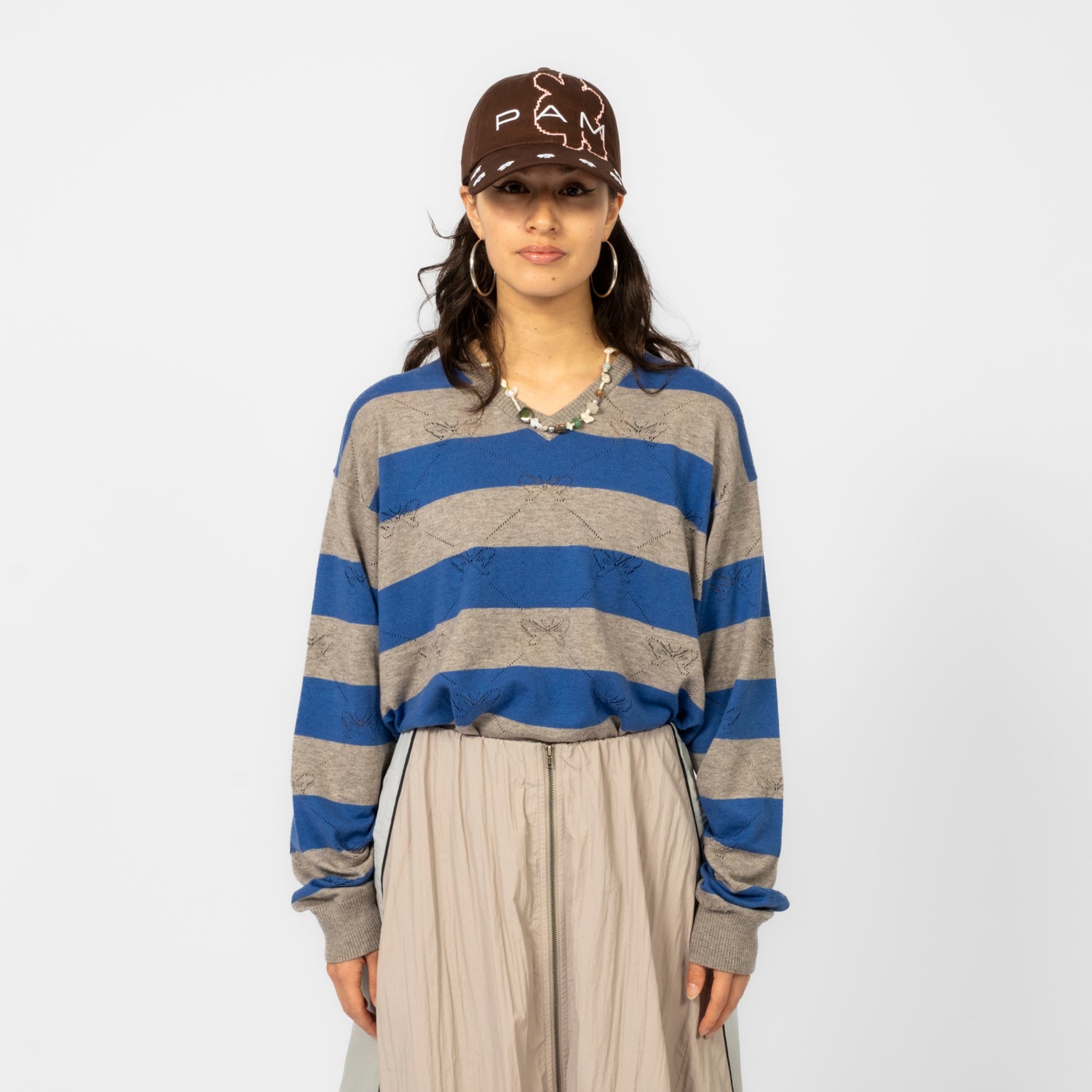 [PAM] KALEIDOSCOPE KNITTED V NECK SWEATER _ GREY BLUE BELL