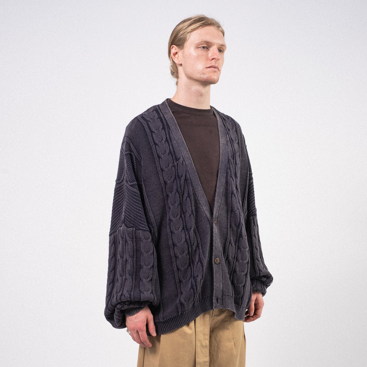 [AJOBYAJO] CABLE WASHED CARDIGAN _ NAVY