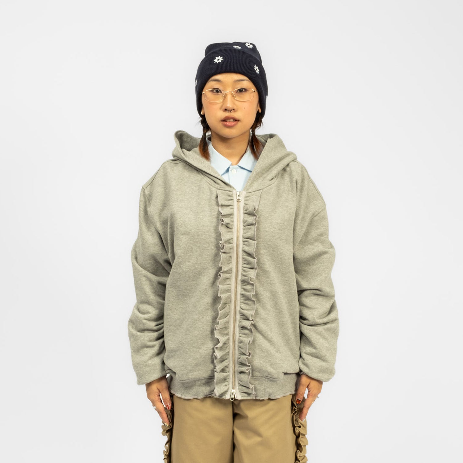 [NICK GEAR] FRILL ZIP UP SWEAT _ GREY