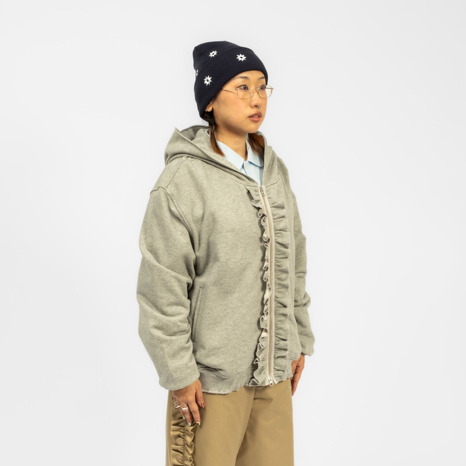 [NICK GEAR] FRILL ZIP UP SWEAT _ GREY