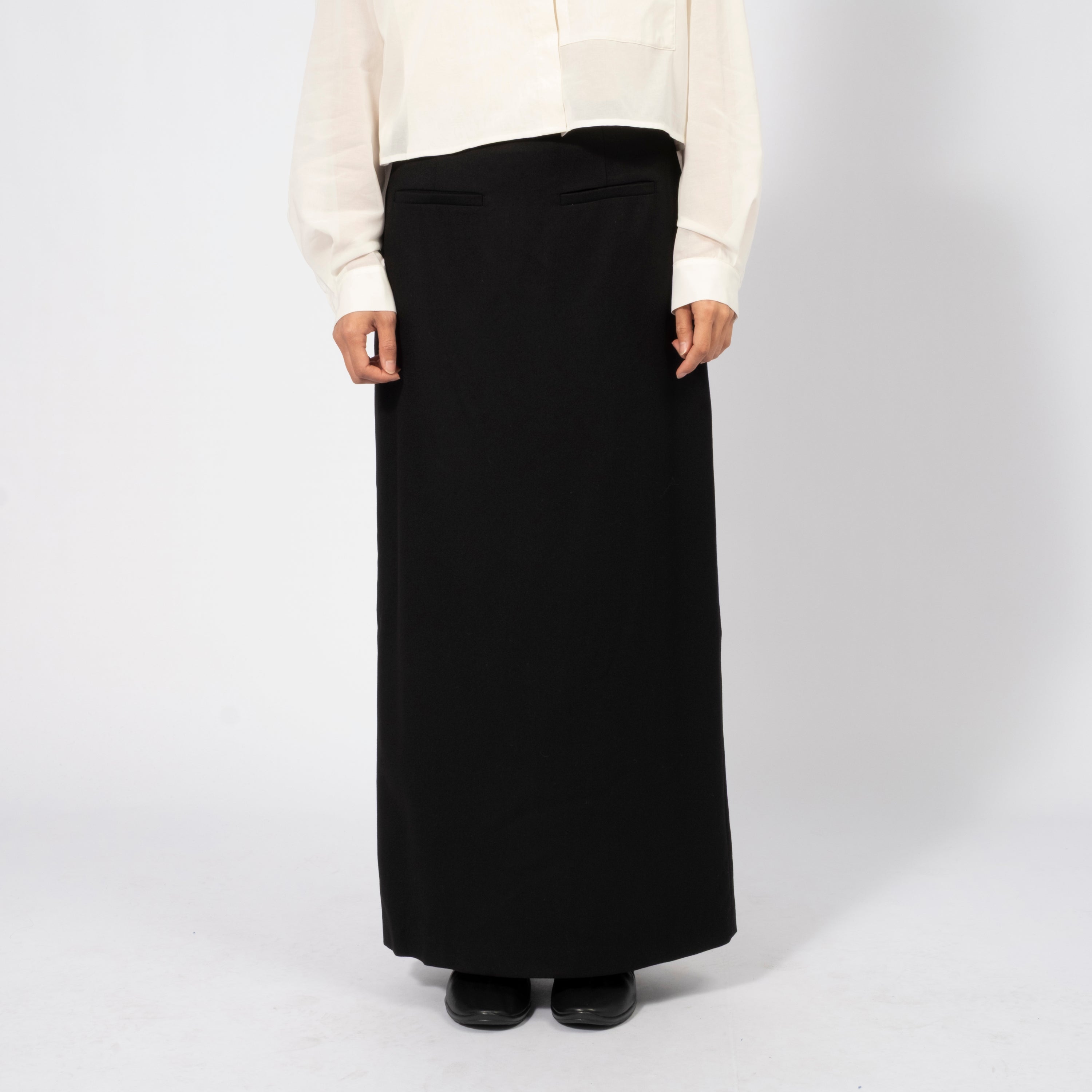 [AMOMENTO WOMEN] WOOL MAXI LONG SKIRT _ BLACK