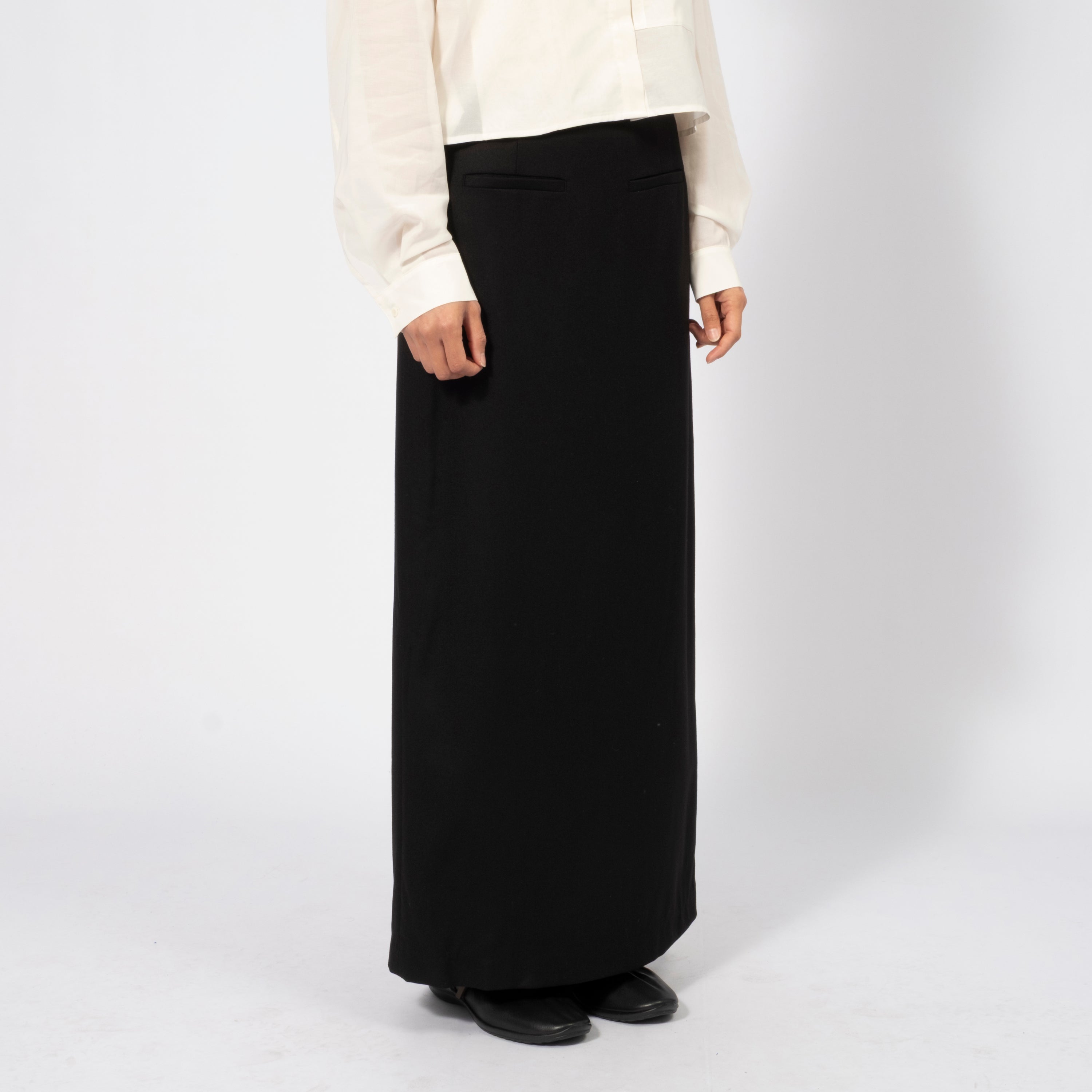 [AMOMENTO WOMEN] WOOL MAXI LONG SKIRT _ BLACK