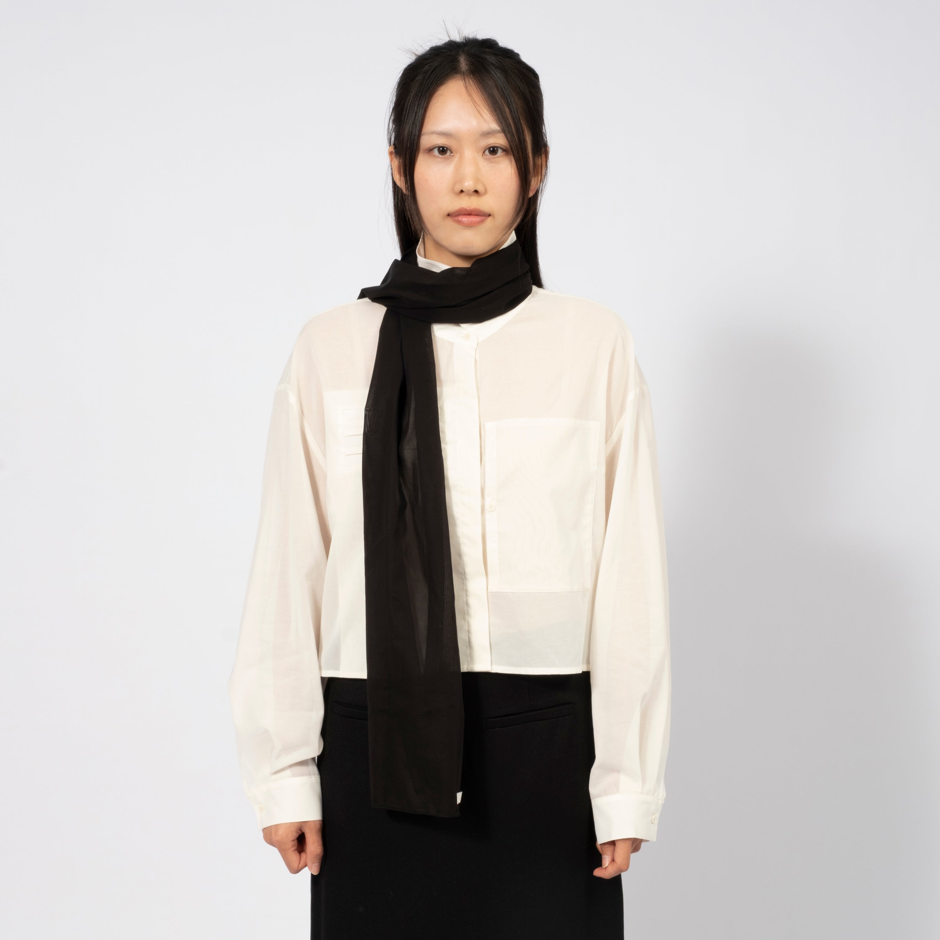[AMOMENTO WOMEN] SHEER COTTON LONG SCARF _ BLACK
