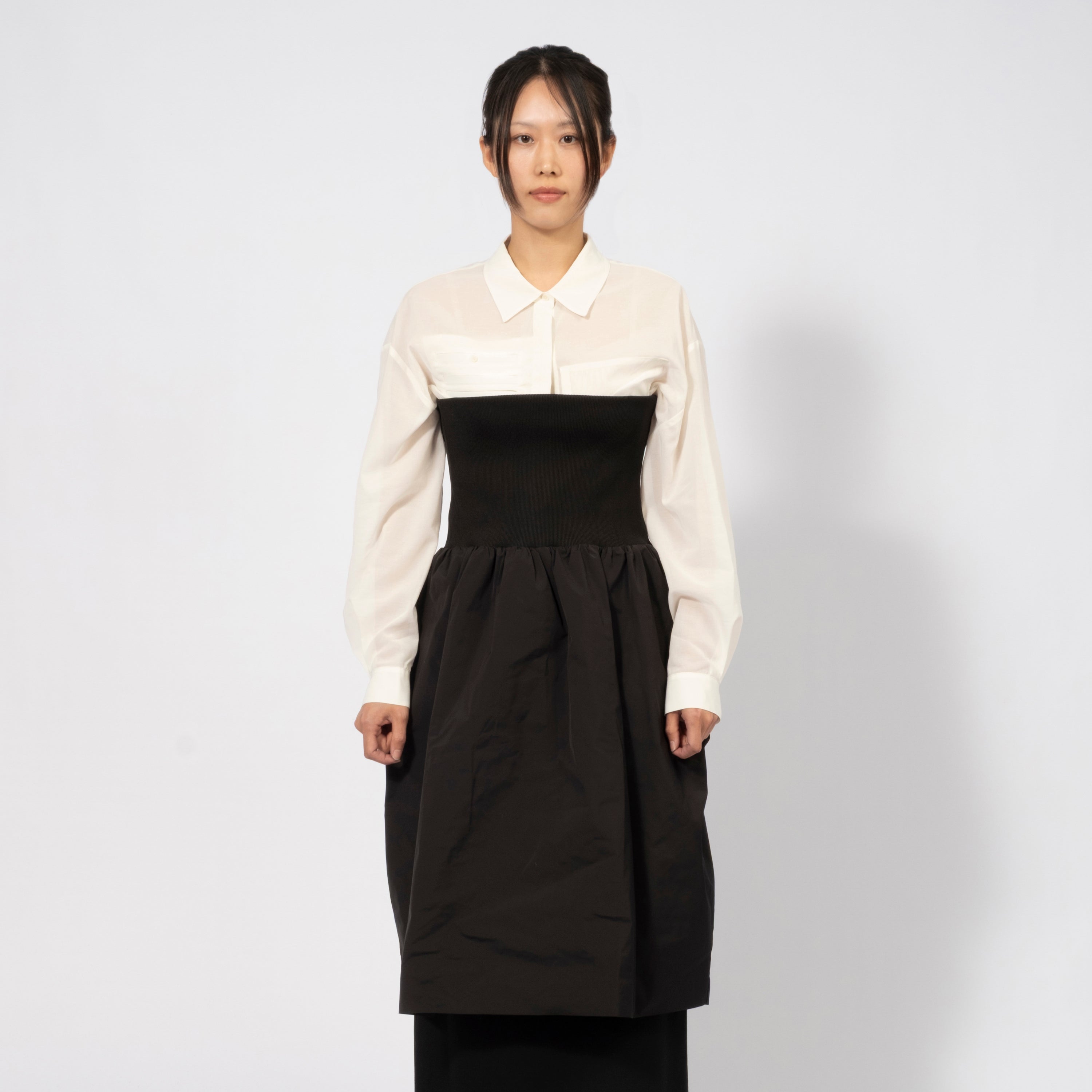 [AMOMENTO WOMEN] TAFFETA SHIRRING FLARE SKIRT _ BLACK
