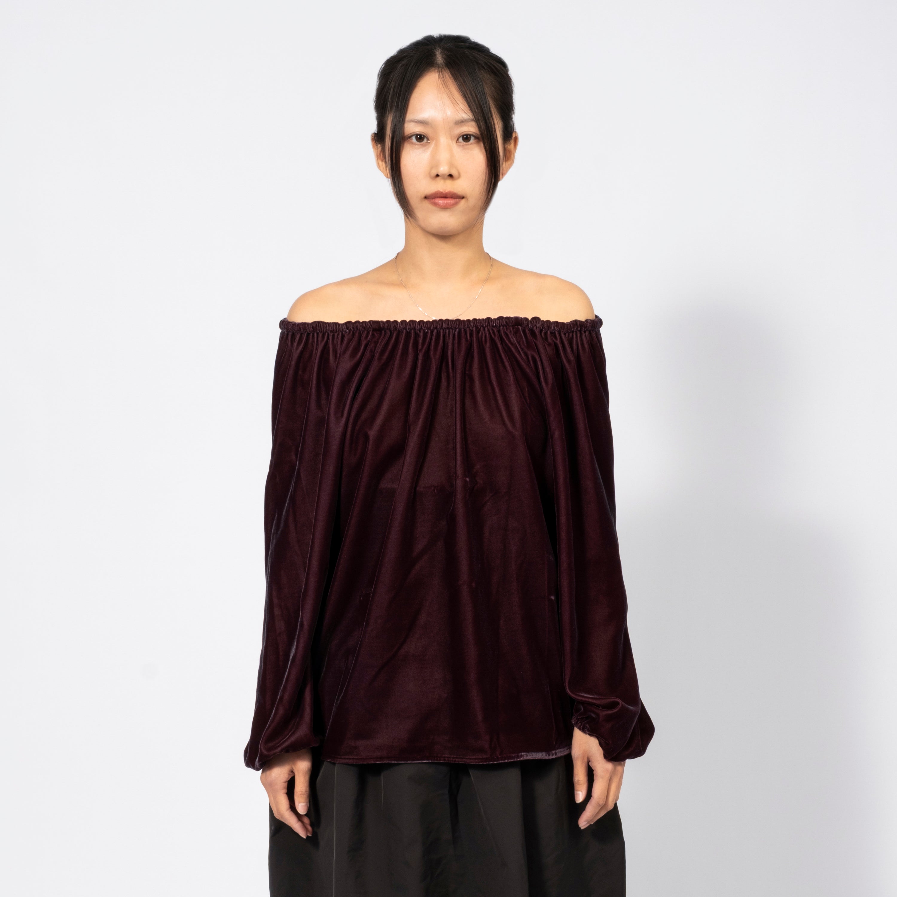 [AMOMENTO WOMEN] VELVET SHIRRING TOP _ BROWN