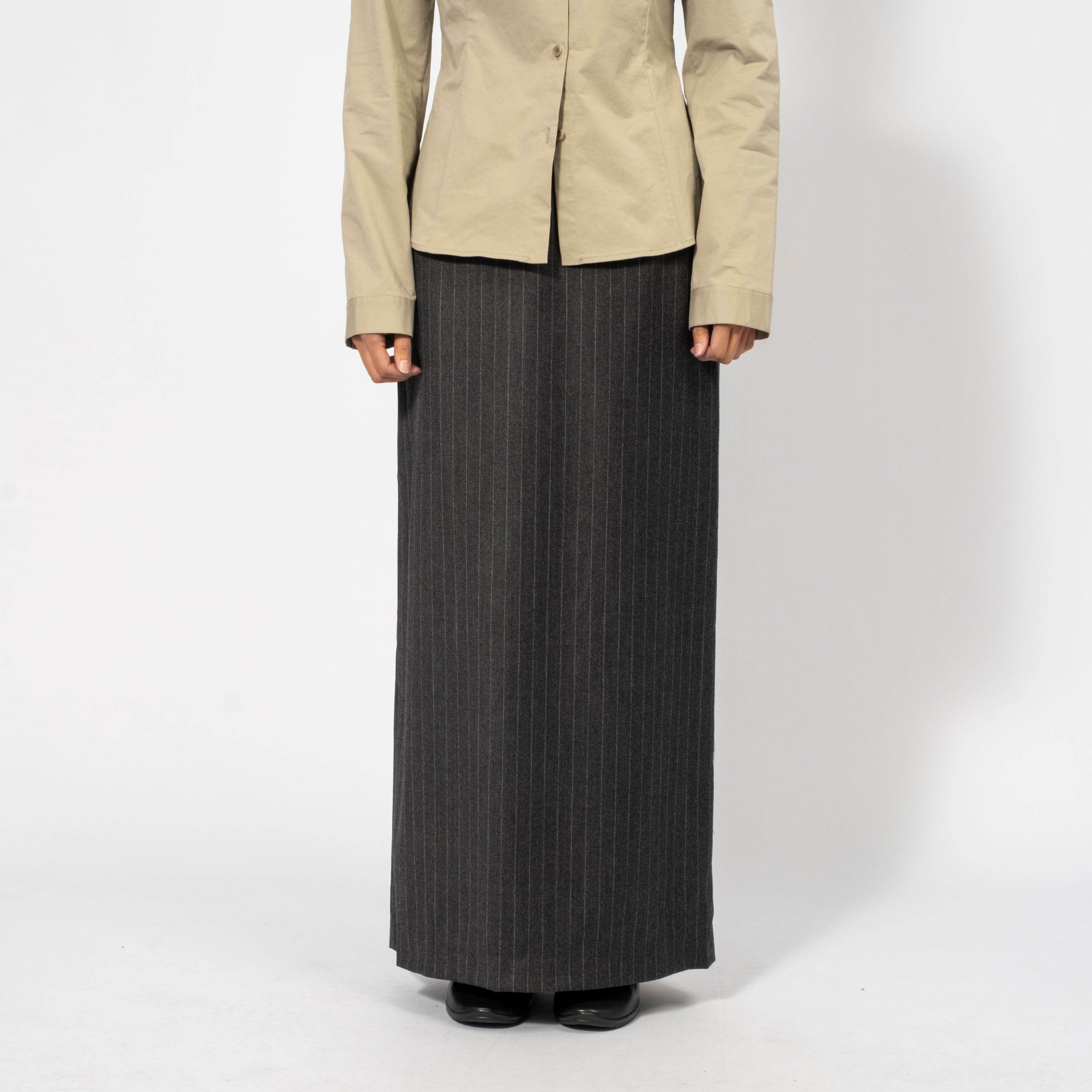 [AMOMENTO WOMEN] WOOL MAXI LONG SKIRT _ STRIPE