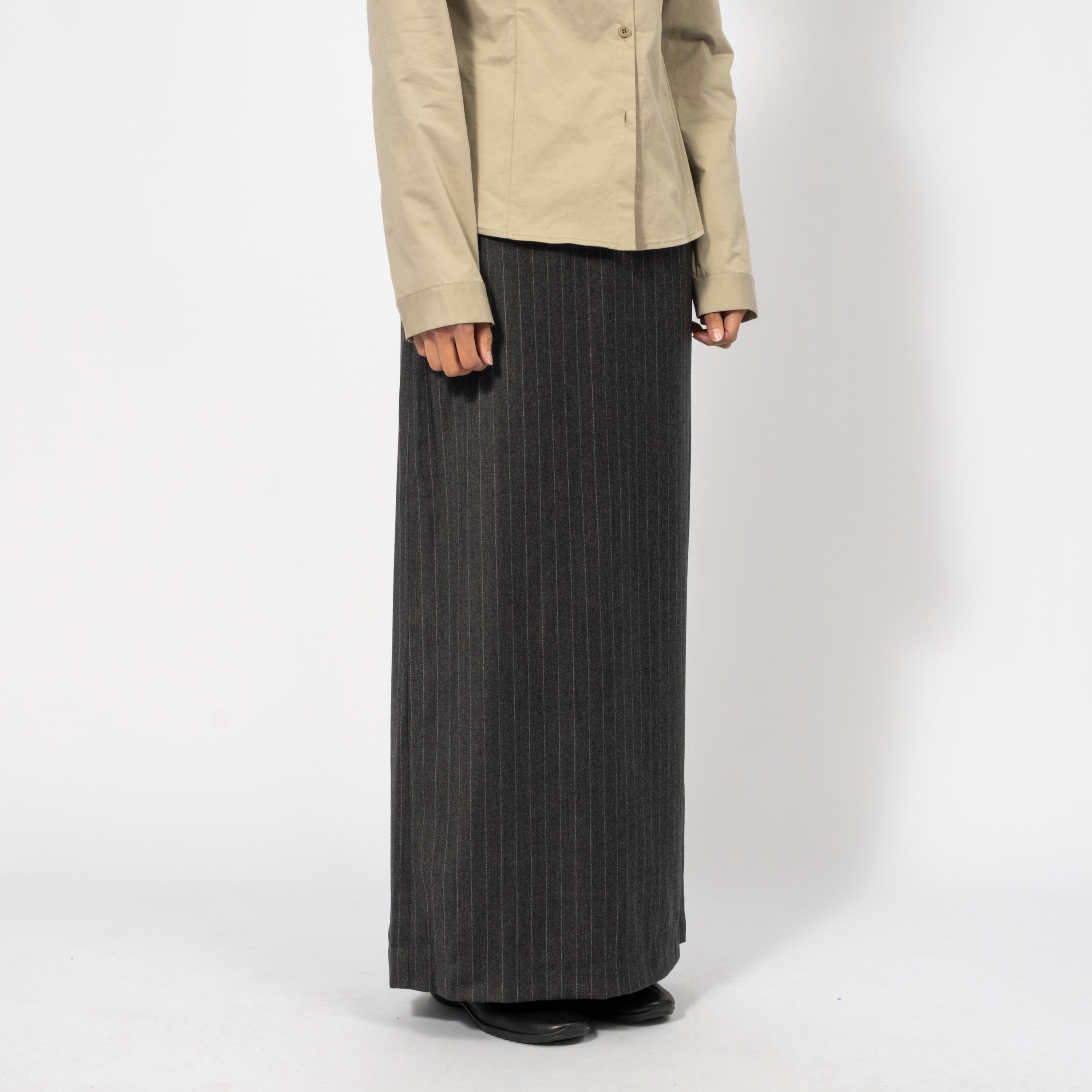 [AMOMENTO WOMEN] WOOL MAXI LONG SKIRT _ STRIPE