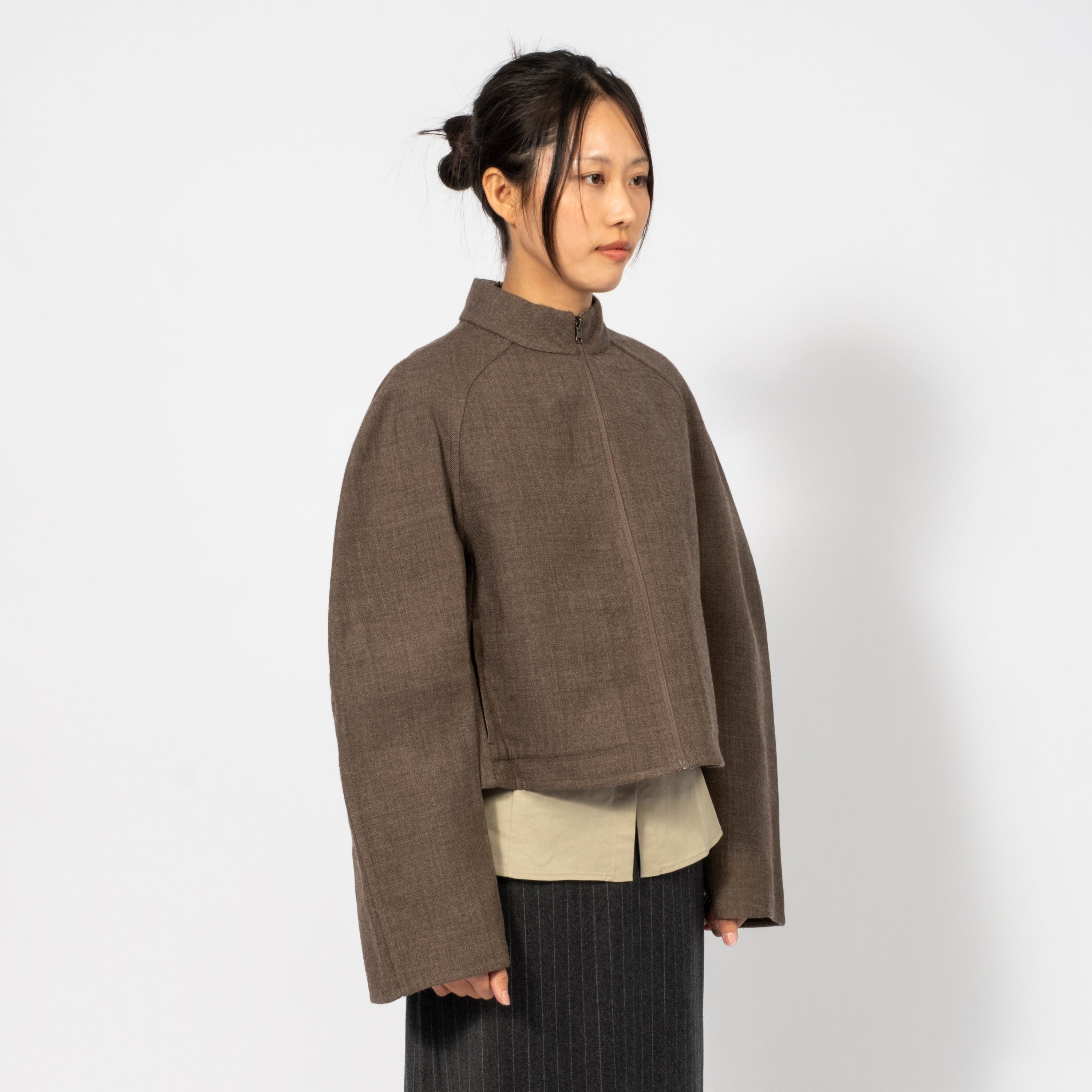 [AMOMENTO WOMEN] HANDMADE RAGLAN CROP JACKET _ BROWN