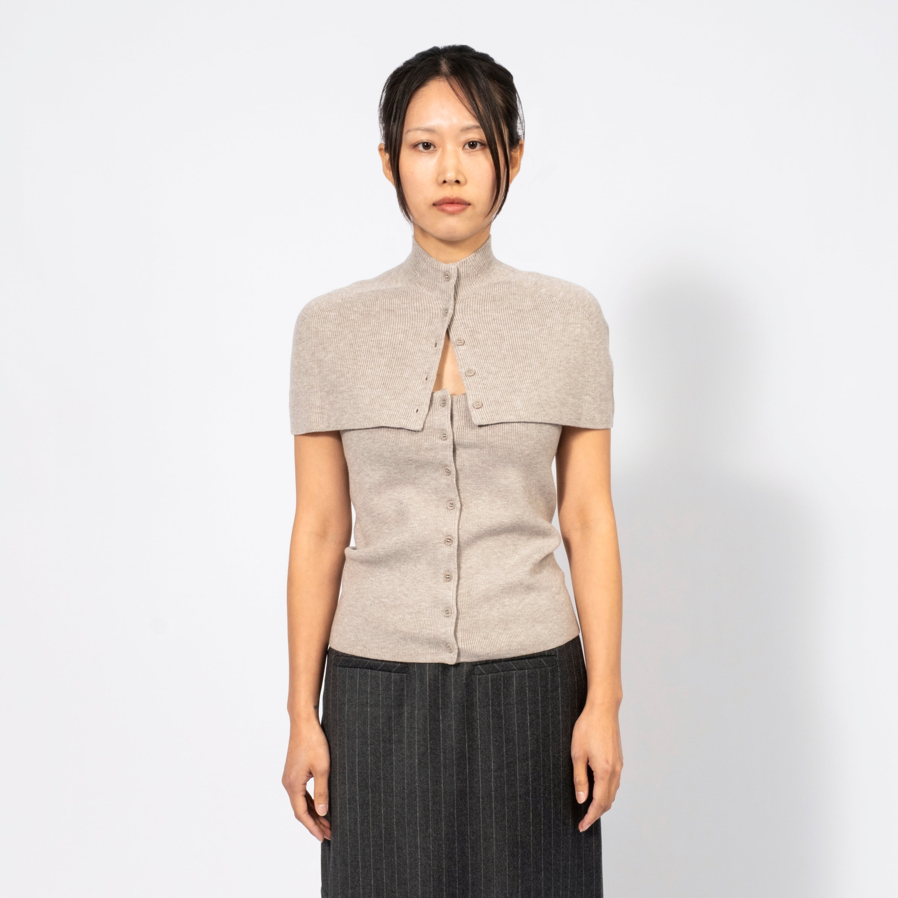 [AMOMENTO WOMEN] CAPE TOP & BANDEAU SET _ LIGHT GREY