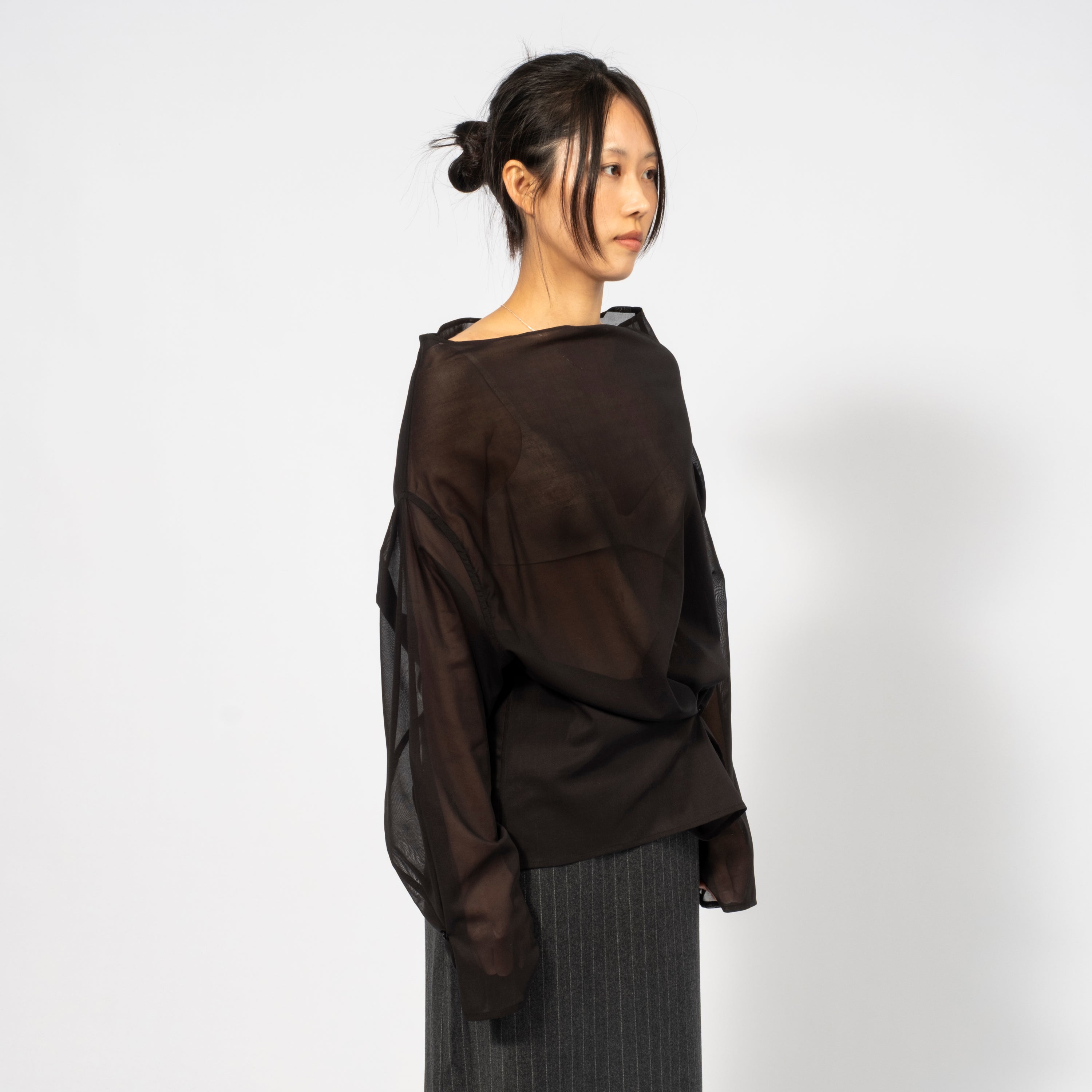 [AMOMENTO WOMEN] MOCK NECK TWO WAY BLOUSE _ BLACK