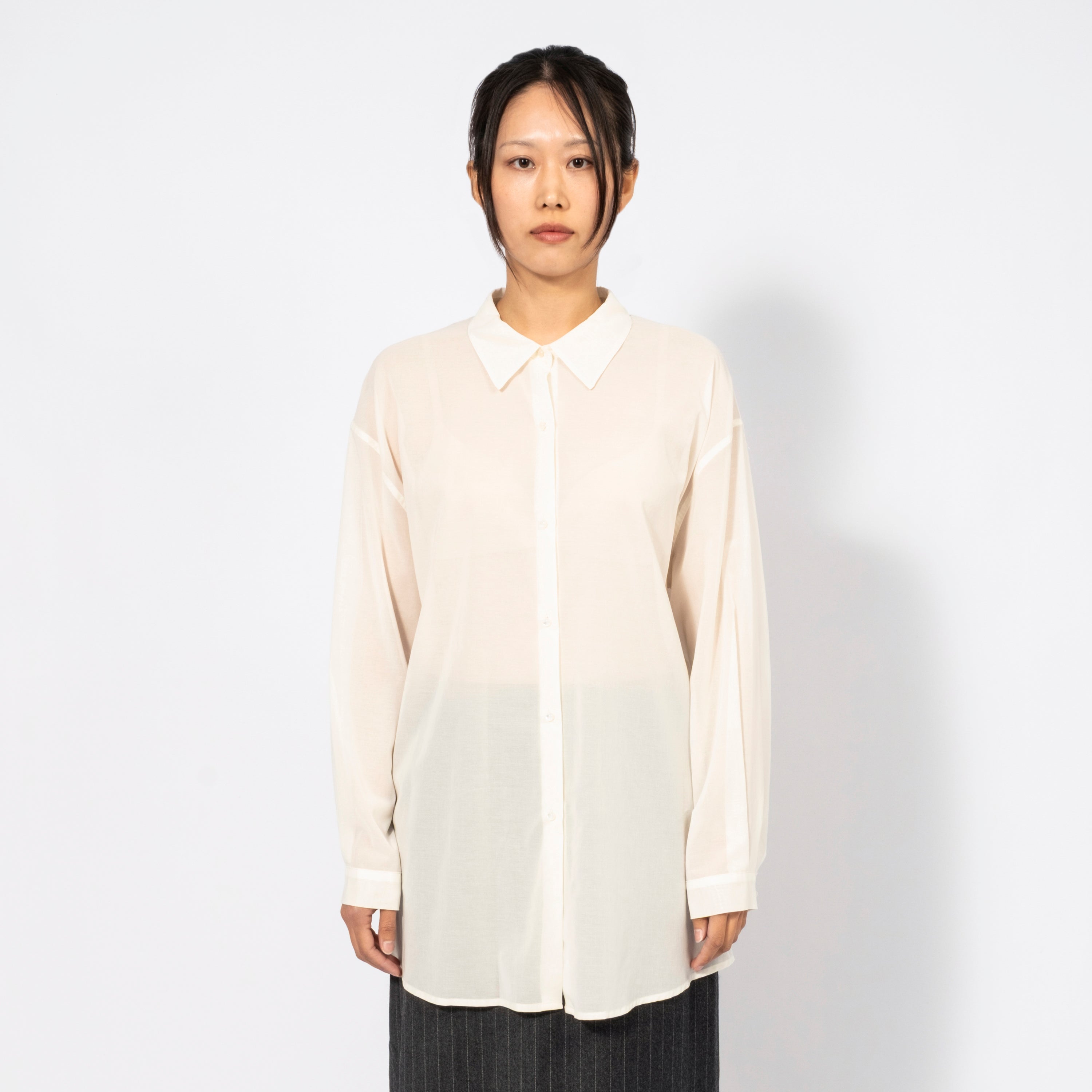 [AMOMENTO WOMEN] SHEER COTTON CLASSIC SHIRTS _ IVORY