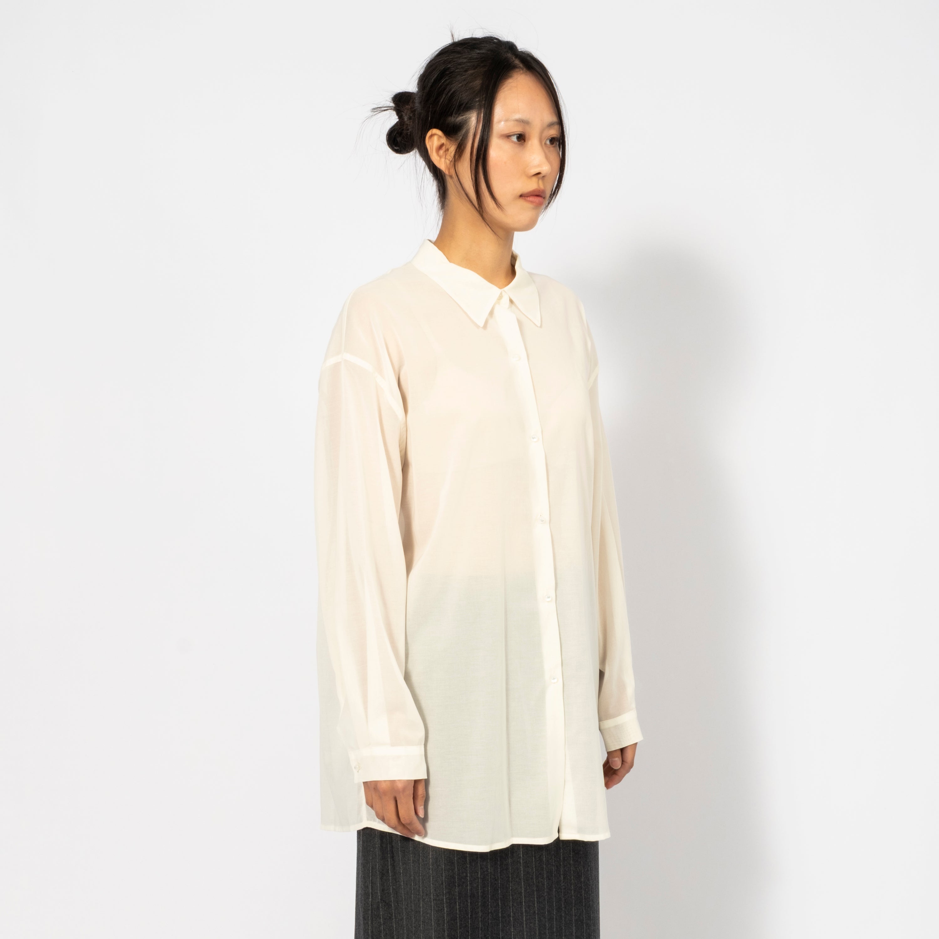 [AMOMENTO WOMEN] SHEER COTTON CLASSIC SHIRTS _ IVORY