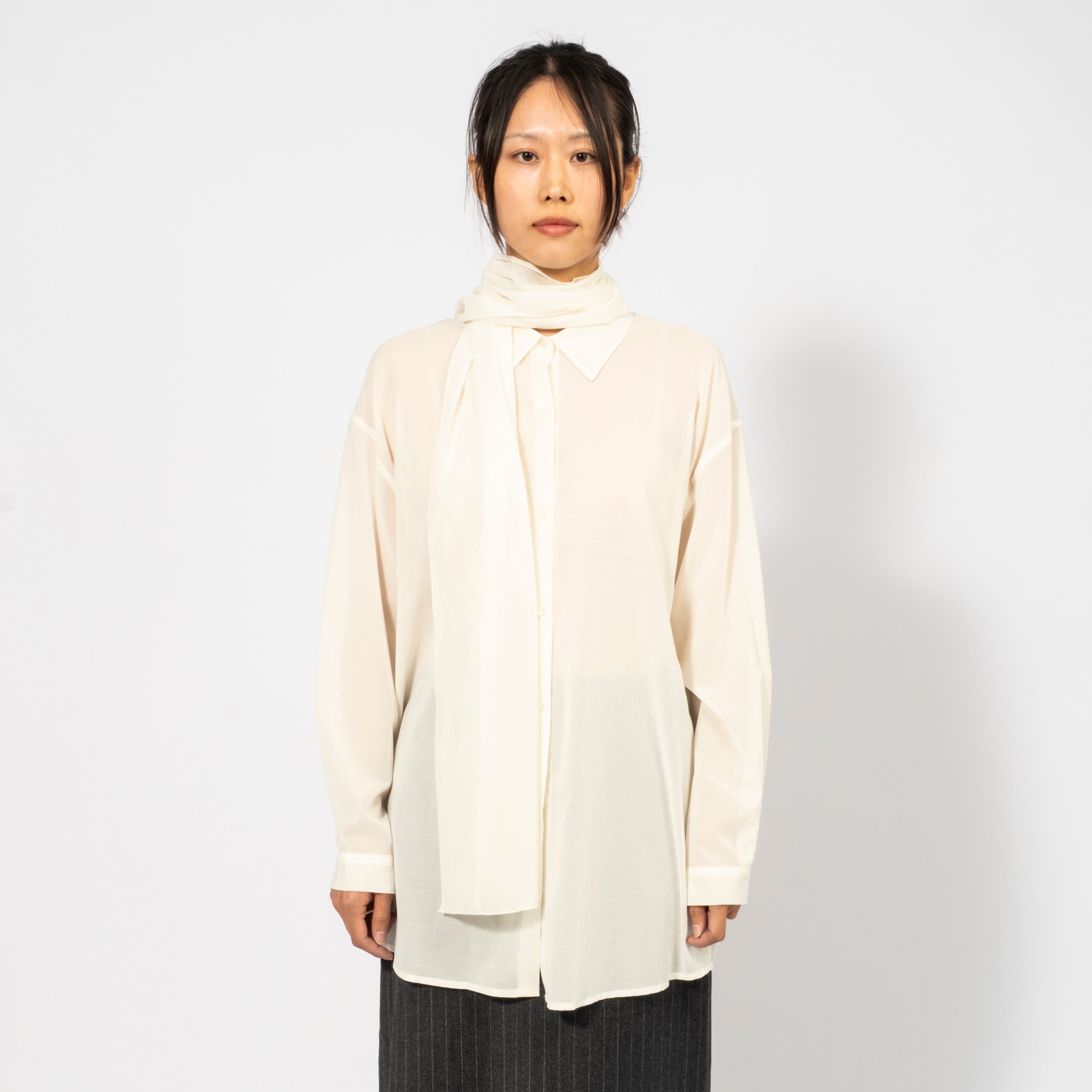 [AMOMENTO WOMEN] SHEER COTTON LONG SCARF _ GREY