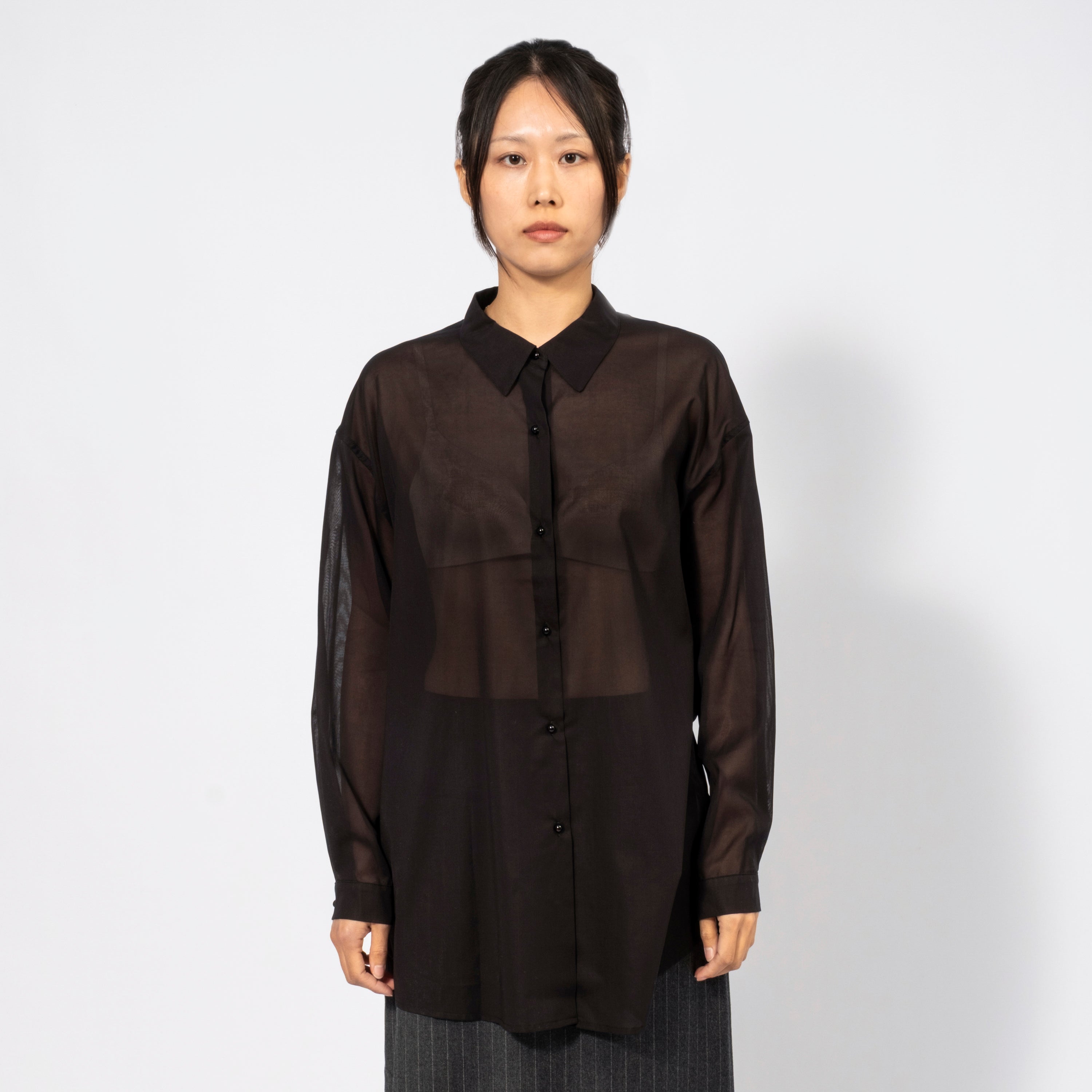 [AMOMENTO WOMEN] SHEER COTTON CLASSIC SHIRTS _ BLACK