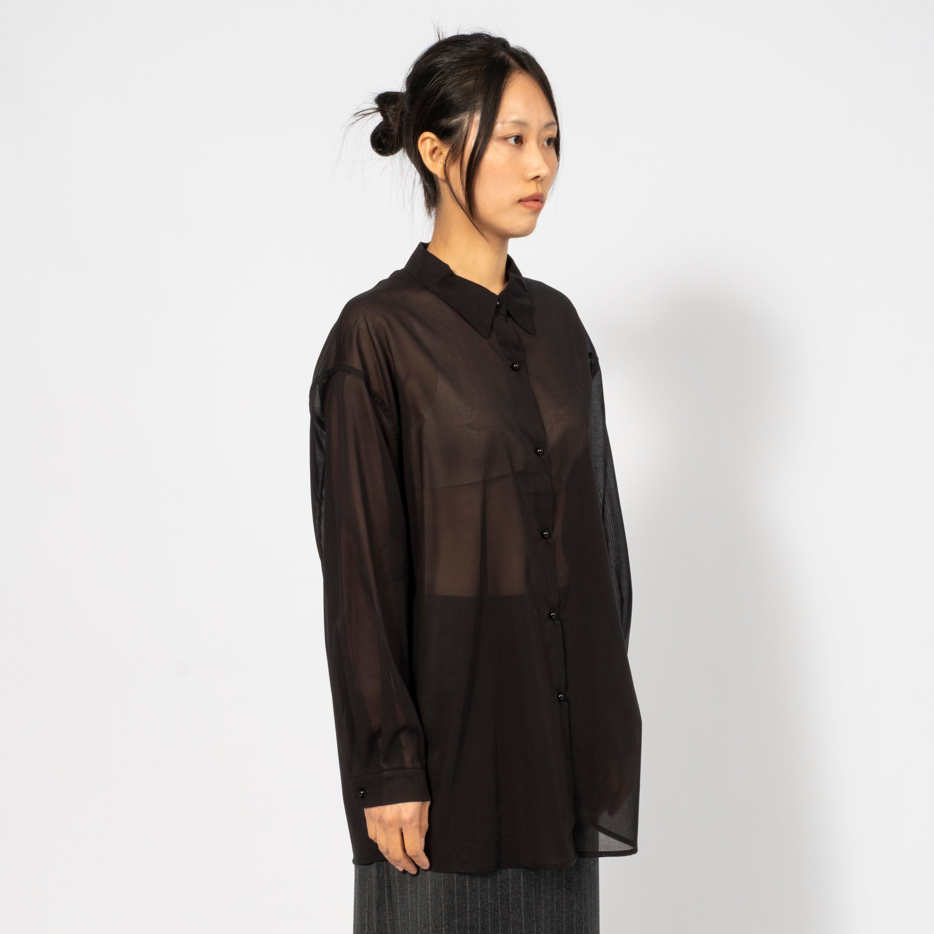 [AMOMENTO WOMEN] SHEER COTTON CLASSIC SHIRTS _ BLACK
