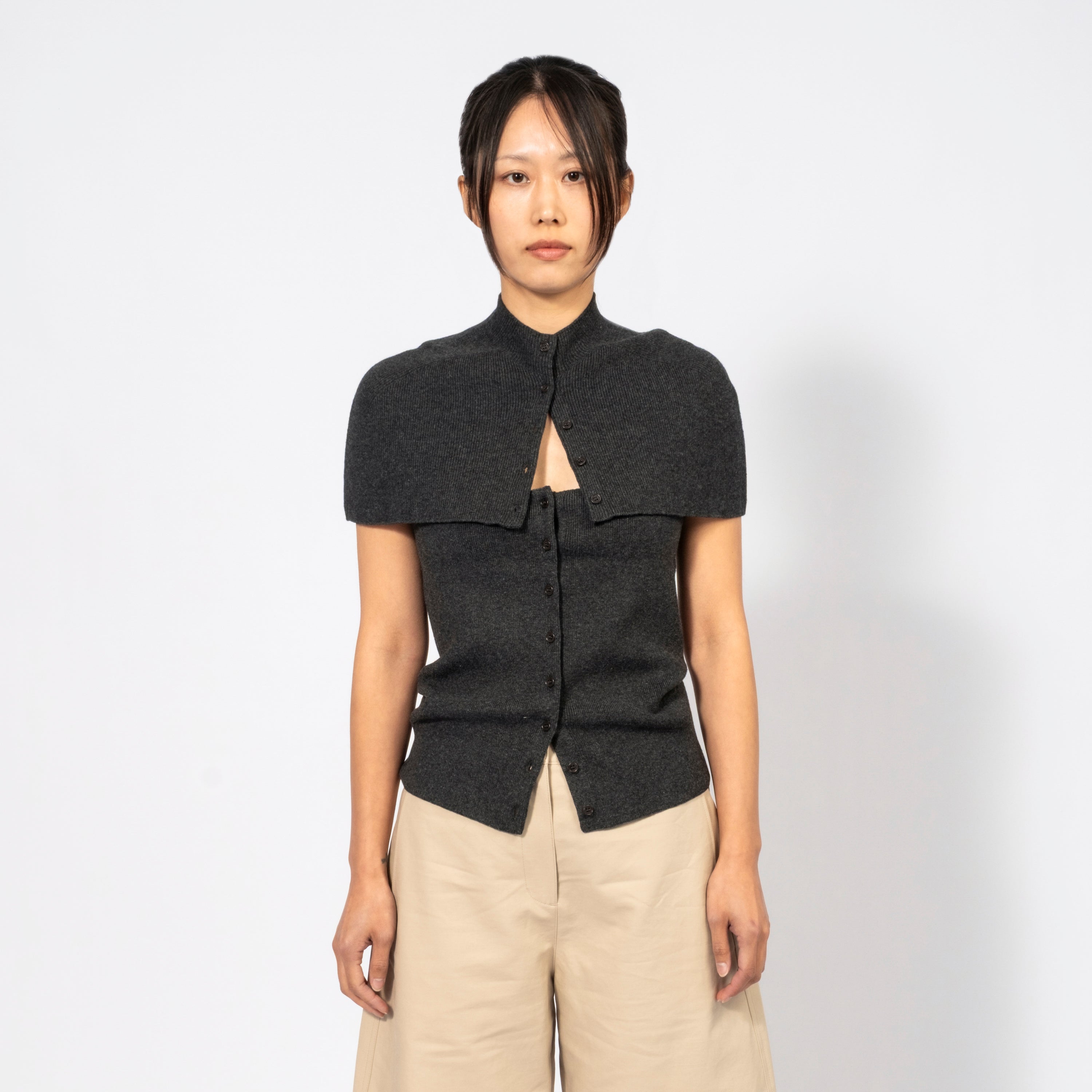 [AMOMENTO WOMEN] CAPE TOP & BANDEAU SET _ CHARCOAL