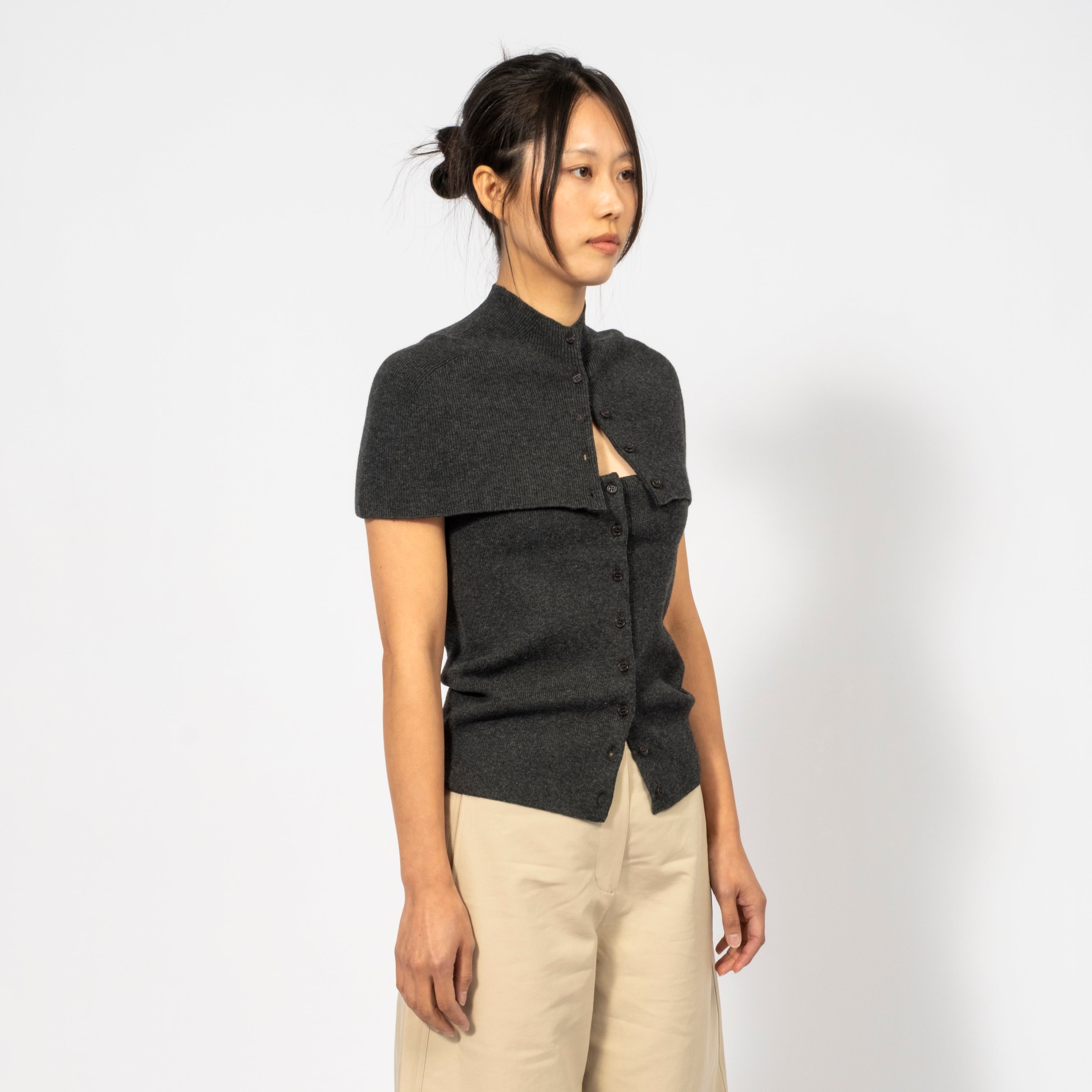 [AMOMENTO WOMEN] CAPE TOP & BANDEAU SET _ CHARCOAL