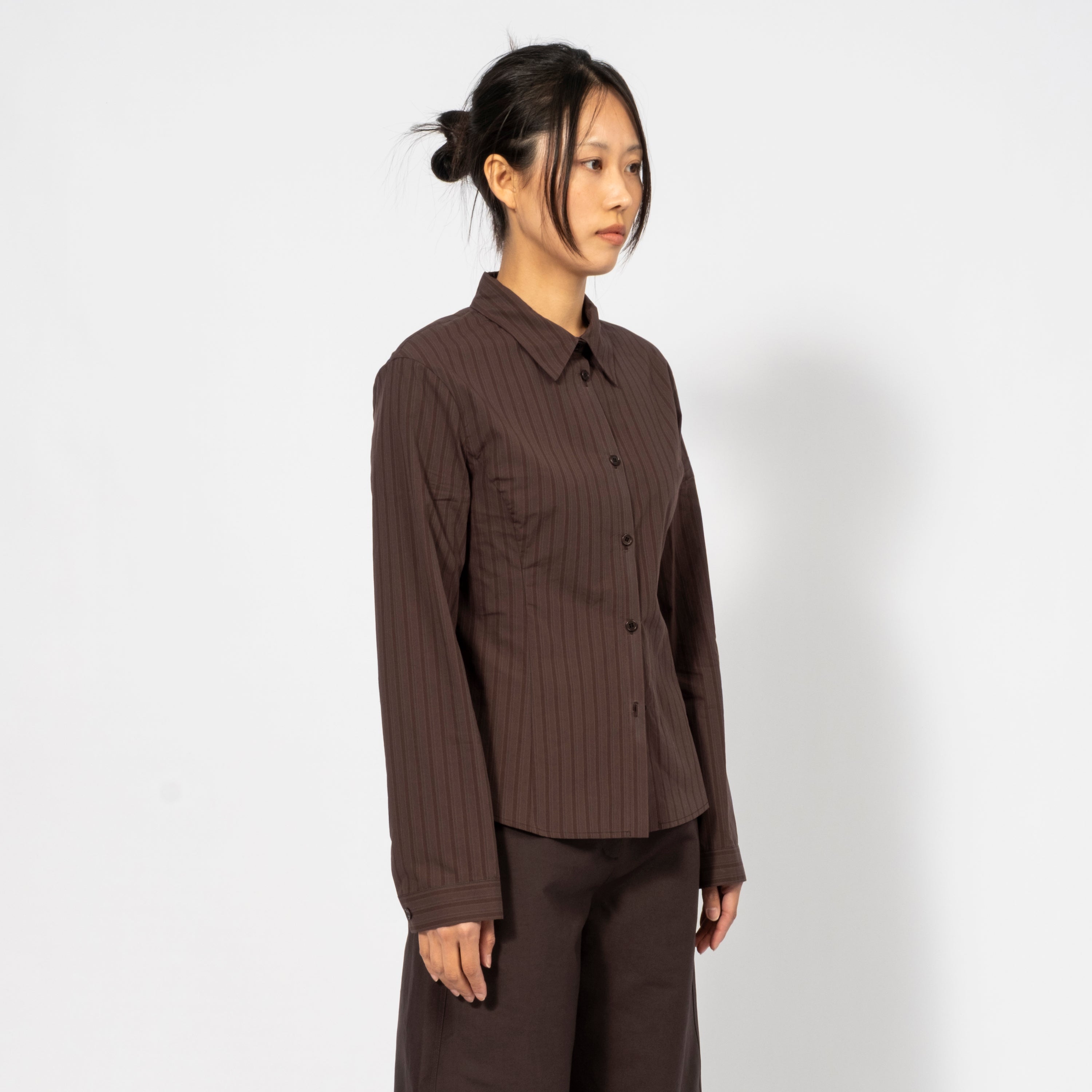 [AMOMENTO WOMEN] STRIPE SHIRTS _ BROWN