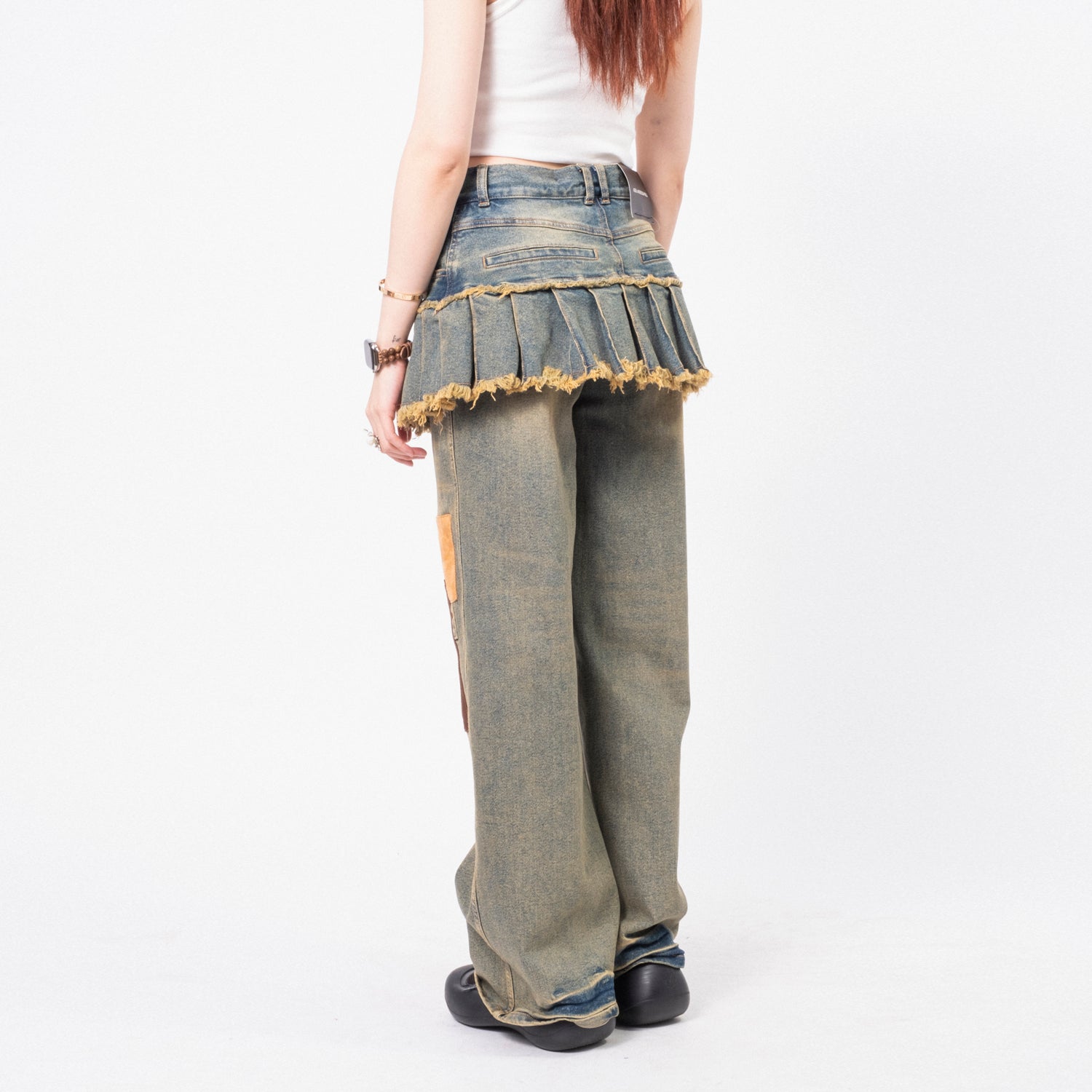 デニム・ジーパン [ANDERSSON BELL] PATCHWORK DENIM PLEATS SKIRT JEANS ANDERSSON BELL] PATCHWORK DENIM PLEATS SKIRT JEANS _ DENIM