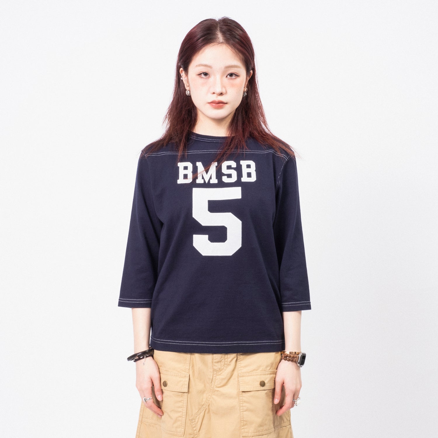 [BEAMS BOY] O.KNIT F/B3/4 _ NAVY