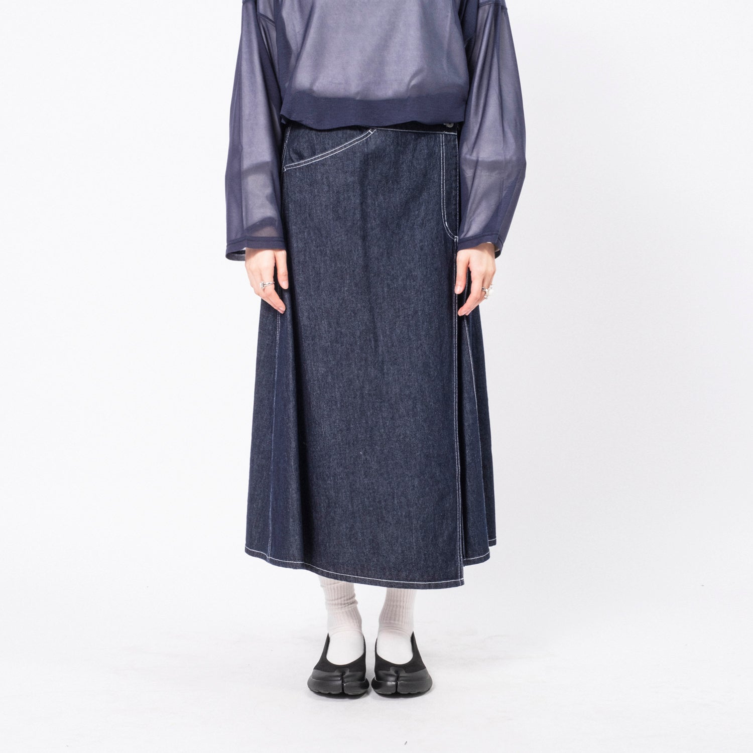 [BEAMS BOY] O.WRAPED PLEATED SKIRT _ INDIGO