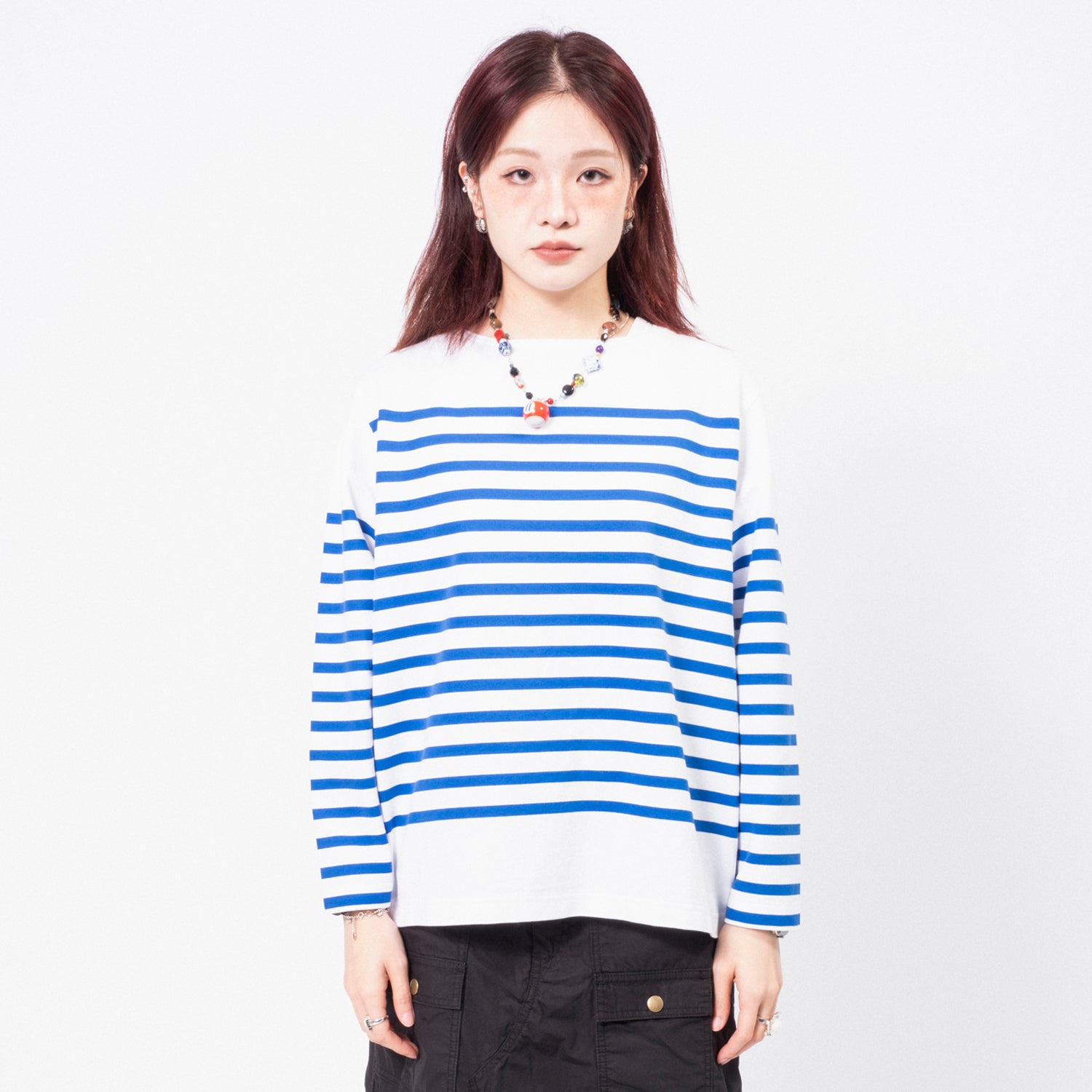 [BEAMS BOY] O.NAVAL STRIPE BIG BOAT NECK T-SHIRT