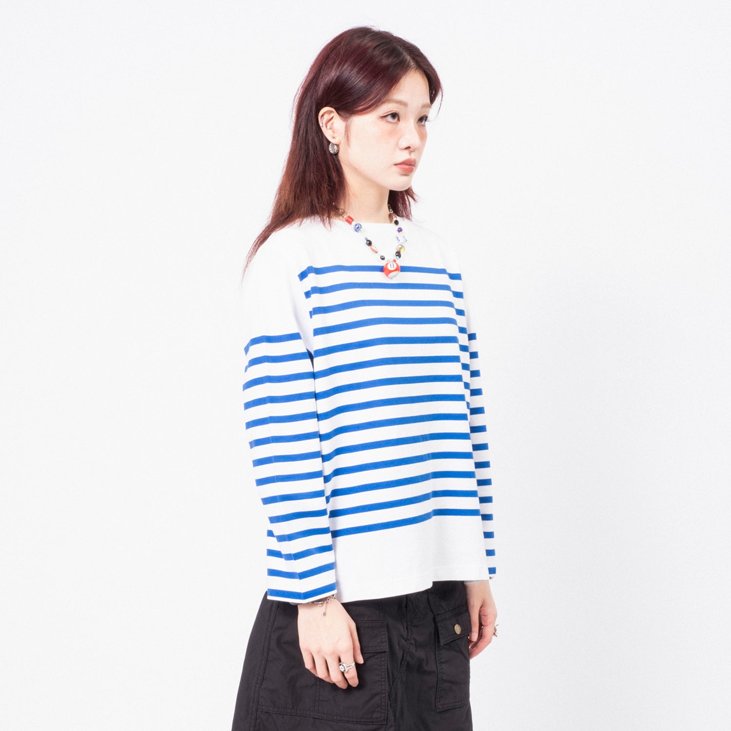 [BEAMS BOY] O.NAVAL STRIPE BIG BOAT NECK T-SHIRT