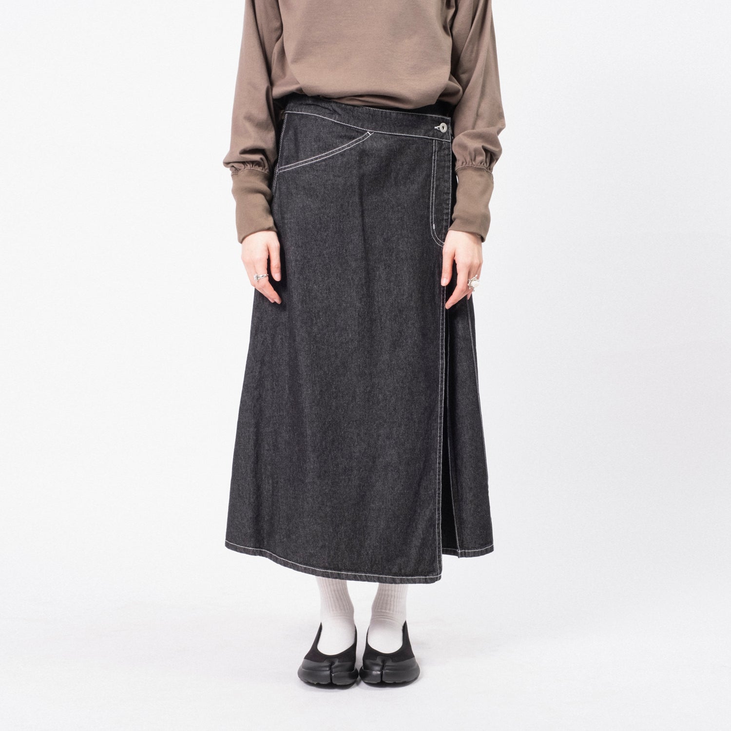 [BEAMS BOY] O.WRAPED PLEATED SKIRT _ BLACK