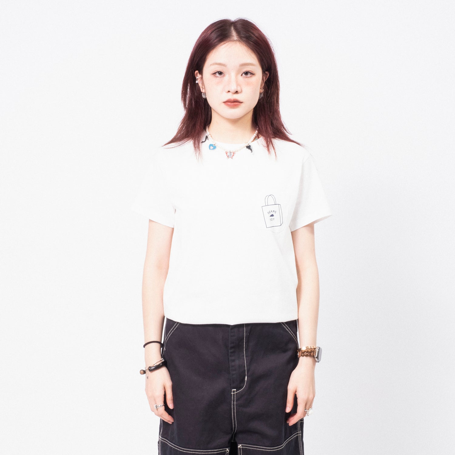 [BEAMS BOY] O.SHOP BAG LOGO POCKET TSHIRT _ WHITE