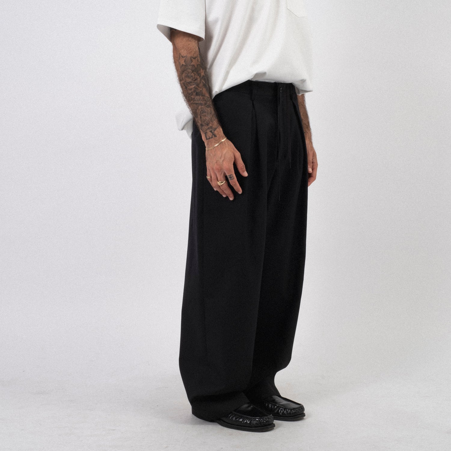 [SSSTEIN] ST958 EASY WIDE TROUSERS _ BLACK