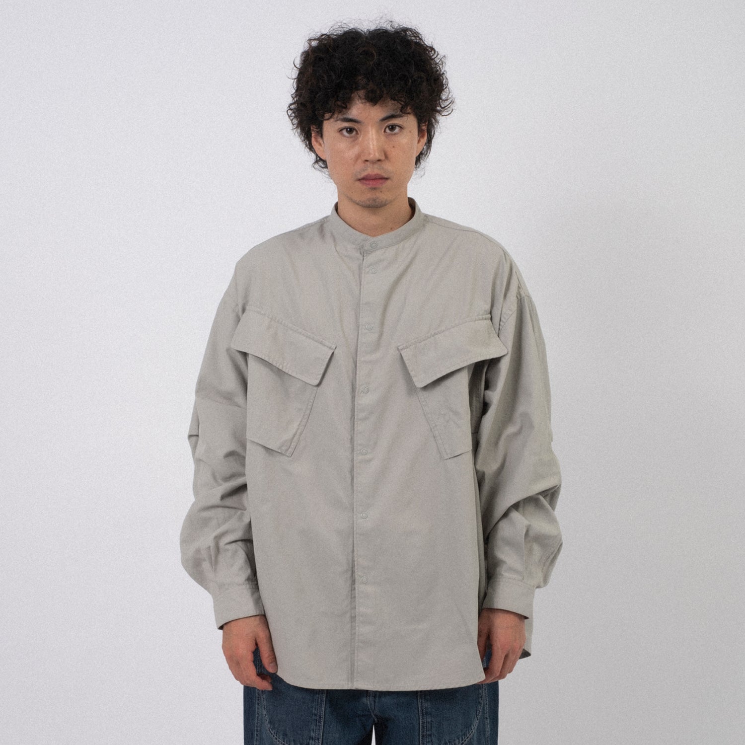 [NEITHERS] ROASTER BAND COLLAR SHIRT JACKET _ LIGHT GREY